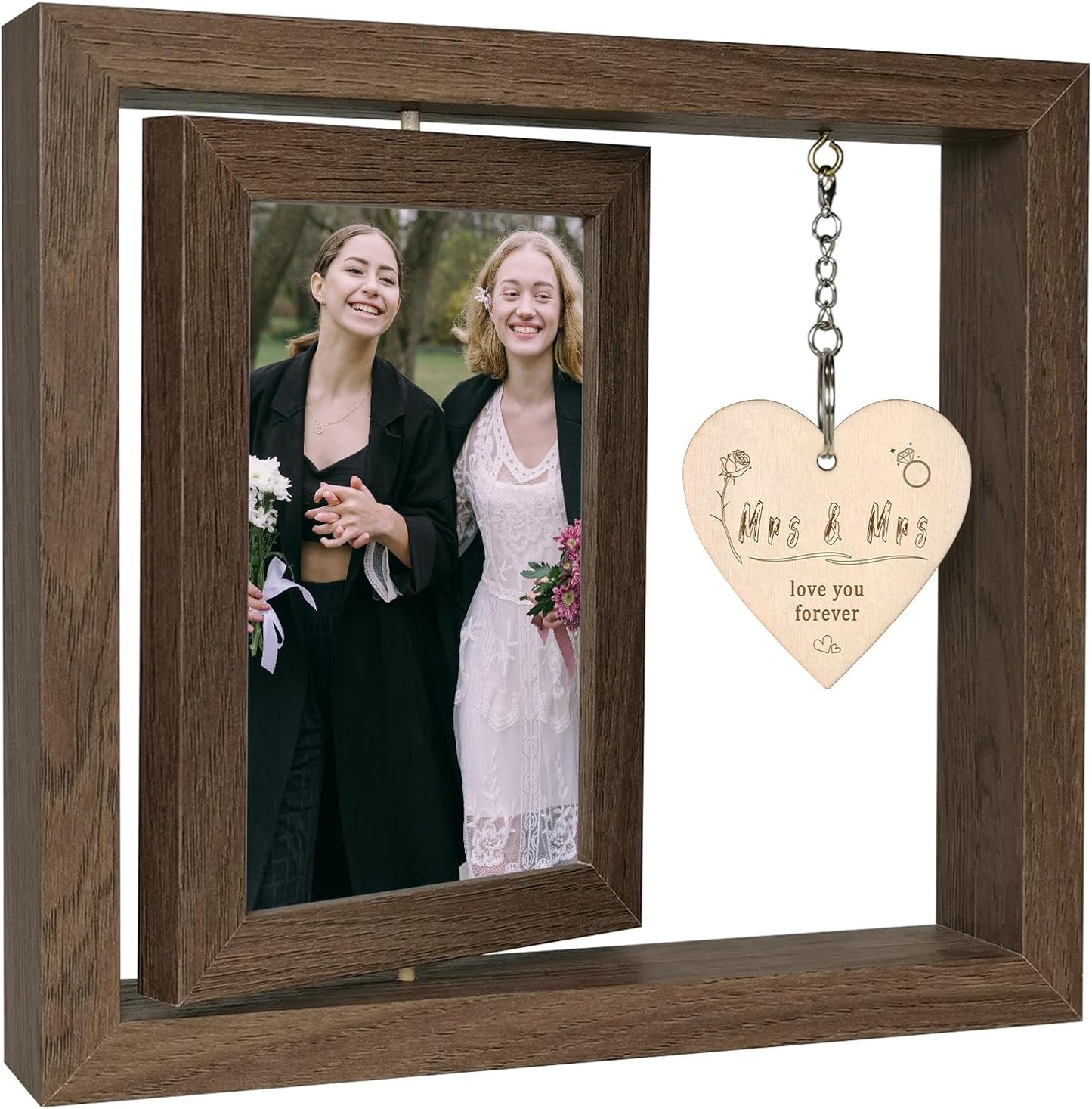 4x6 Mrs & Mrs Picture Frame Wedding Bridal Shower Gifts, Lesbian Anniversary Engagement Wedding Gifts for Newlywed Couples (Display Two 4x6)