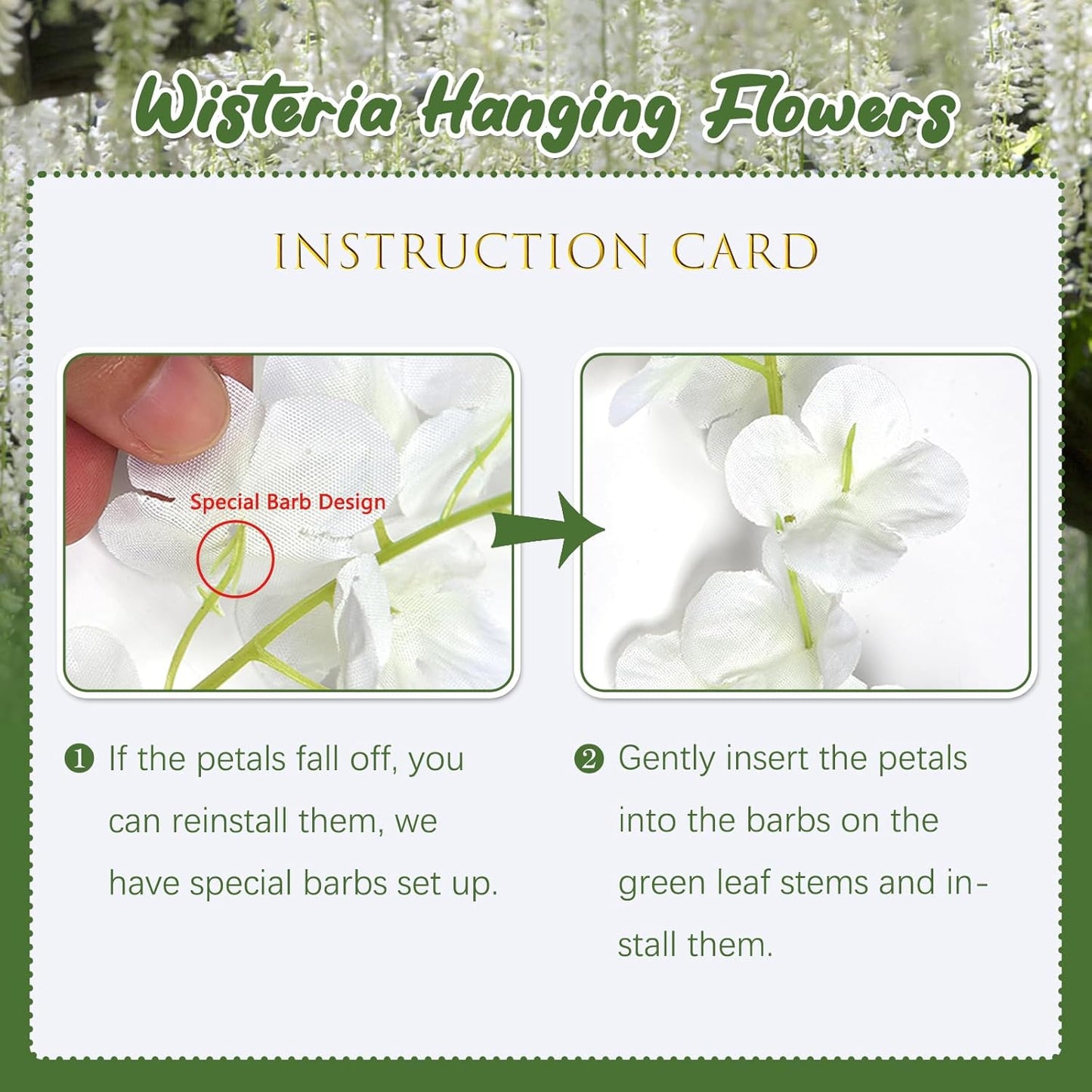 36 Pack White Wisteria Hanging Flowers, 3.44 Ft Fake Hanging Flowers, Artificial Wisteria Garland Vines for Wedding Room Backdrop Outdoor Patio Garden Decoration