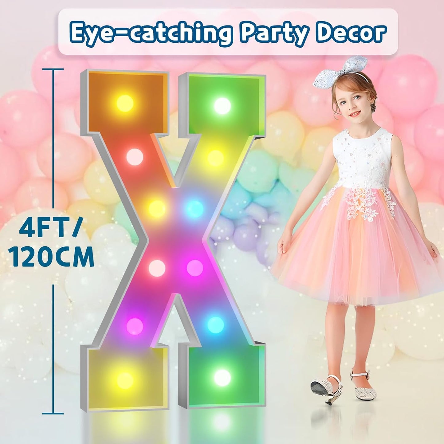 imprsv 4FT Colorful Marquee Light Up Letters X, 18 Colors Large Light up Letters Alphabet Sign with Remote, Large Marry Me Sign, Birthday Party Decorations Baby Shower Anniversary Wedding Decoration