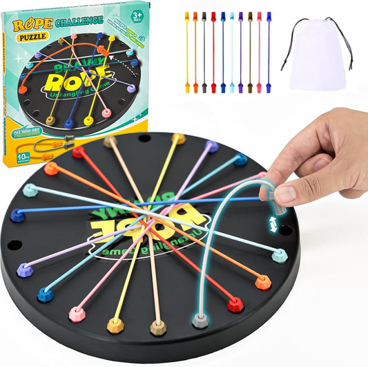 Brainy Knots Rope Untangling Game, Stress Relief String Solution Central Lacing Toys with Multiple Difficulty Levels for Family Parent-Child Interaction, Travel & Parties (Black)