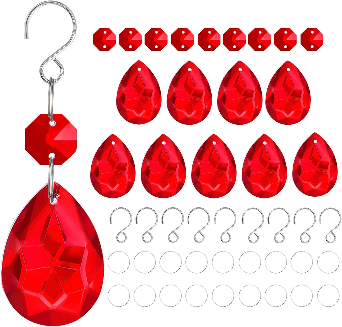 H&D HYALINE & DORA 3Inch Crystal Suncatcher Bauhinia Prisms Pendants 10Pcs Chandelier Crystals Replacement Hanging Sun Catcher Beads for DIY Arts Crafts Decor (Red)