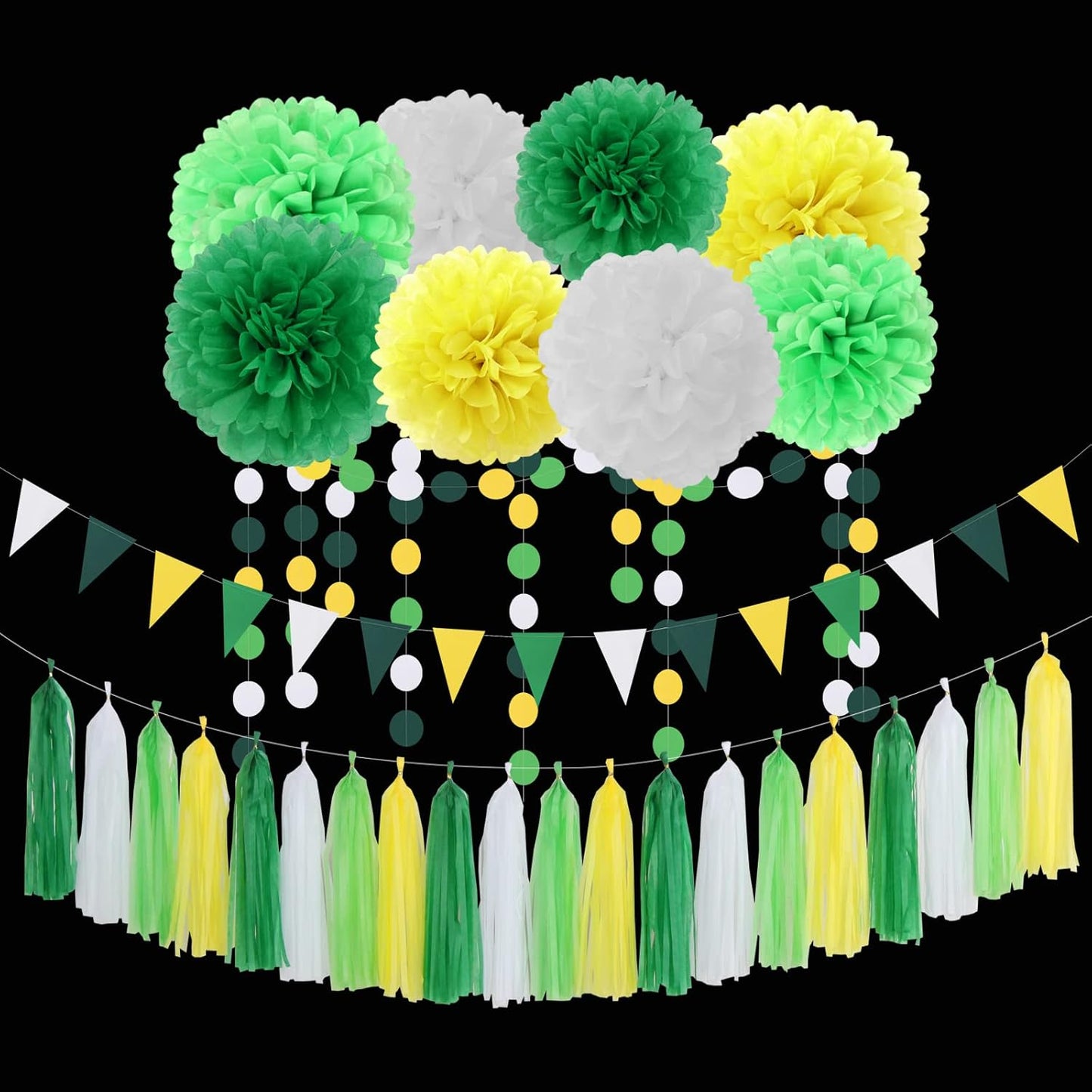 Yellow Green White Party Decorations - 30pcs Tissue Pom Poms Streamers,Spring Summer Wedding Engagement Tassel Garland Banner,Graduation Birthday Baby Bridal Shower Decor Ouruola