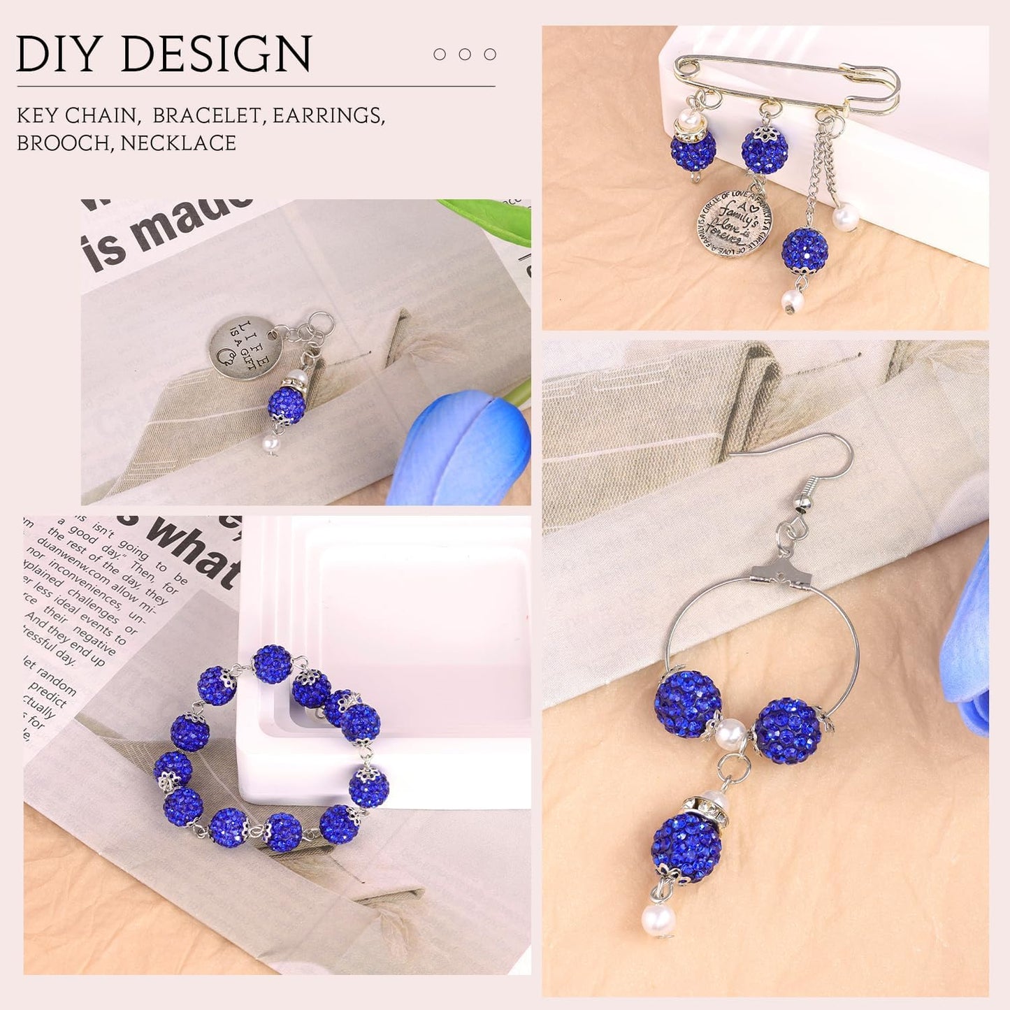 150 pcs 10mm Rhinestone Beads for Jewelry Making, Dark Blue Shiny Round Shamballa Disco Beads Bulk, Sparkle Crystal Clay Christmas for Bracelet Baseball Necklace Earring Crafting and DIY