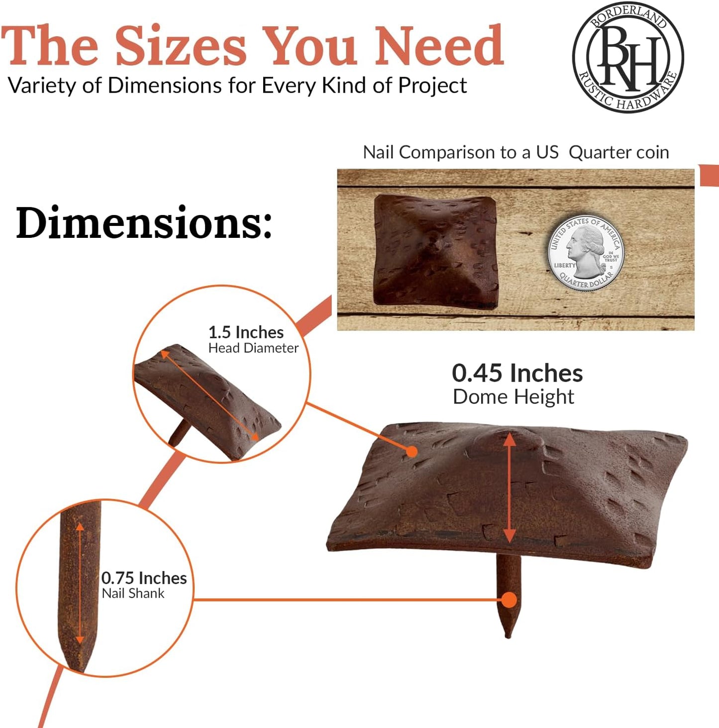 25 Pack 1.5" Square Head Iron Clavos Decorative Nails – Sealed Rusted – Handmade Rustic Square Fasteners for Farmhouse Shutters, Faux Wood, Barn Doors, Shutters, Gates – Ornamental Wood Accent