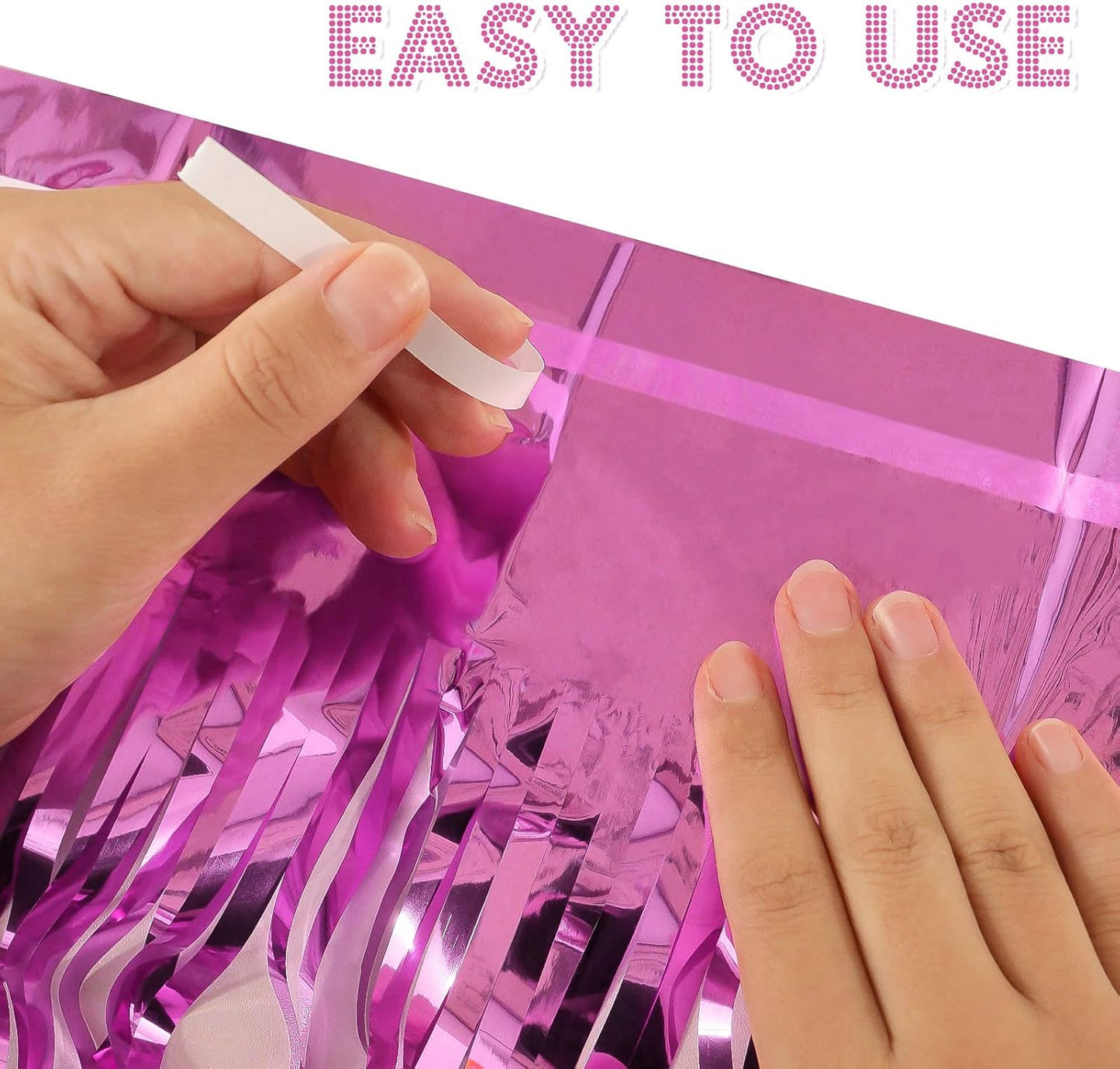 2 Pack Pink Fringe Curtains Foil Shiny Fringe Backdrop Tinsel Door Streamers Foil Curtains for Birthday Wedding Engagement Bridal Shower Celebration Party Decorations Large