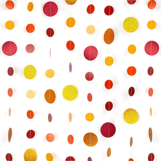 8 Pack Orange Red Glitter Dot Garland, Hanging Circle Streamers Banner, Backdrop Hanging Decorations for Fall Parties, Thanksgiving, Autumn Weddings, Baby Showers and Festive Holiday Decorations