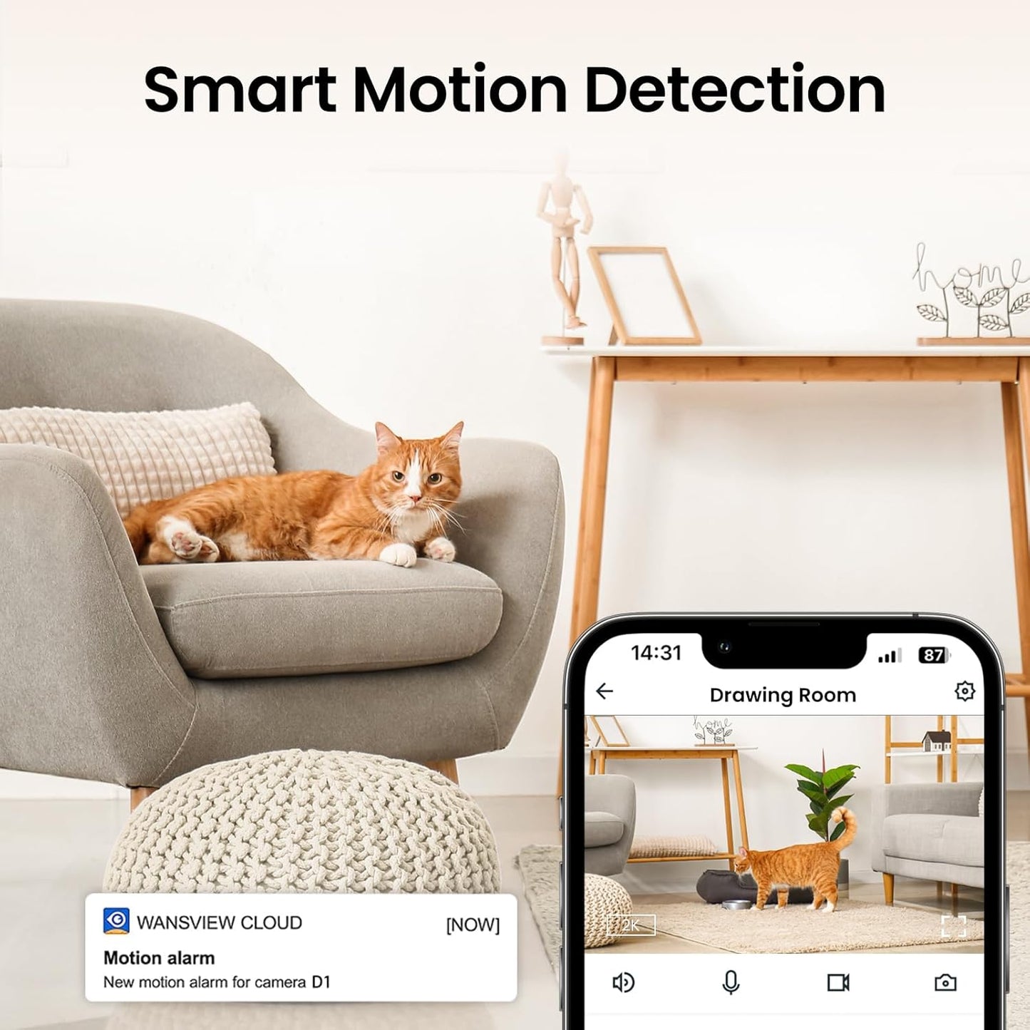 2K Indoor Security Camera-Baby Monitor with 2.4G WiFi Camera and Audio, Siren/Night Vision for Home/Pet/Nanny/Cat, 24/7 SD Card Storage, Cloud (Optional), Compatible with Alexa & Google Home, D1 2P