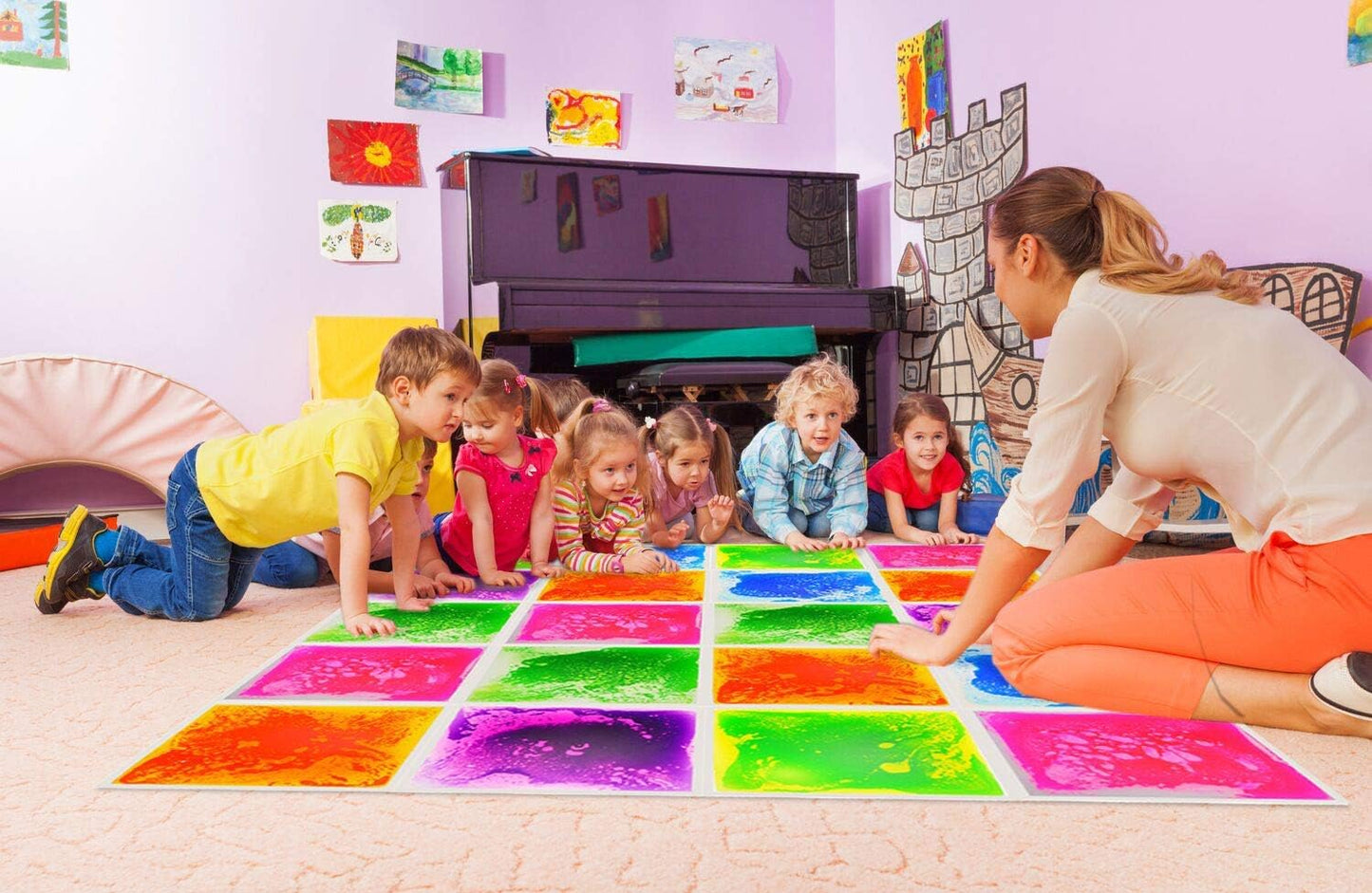 Art3d Liquid Sensory Floor Decorative Tiles, 11.8"x11.8" Square, Colorful, 6 Tiles