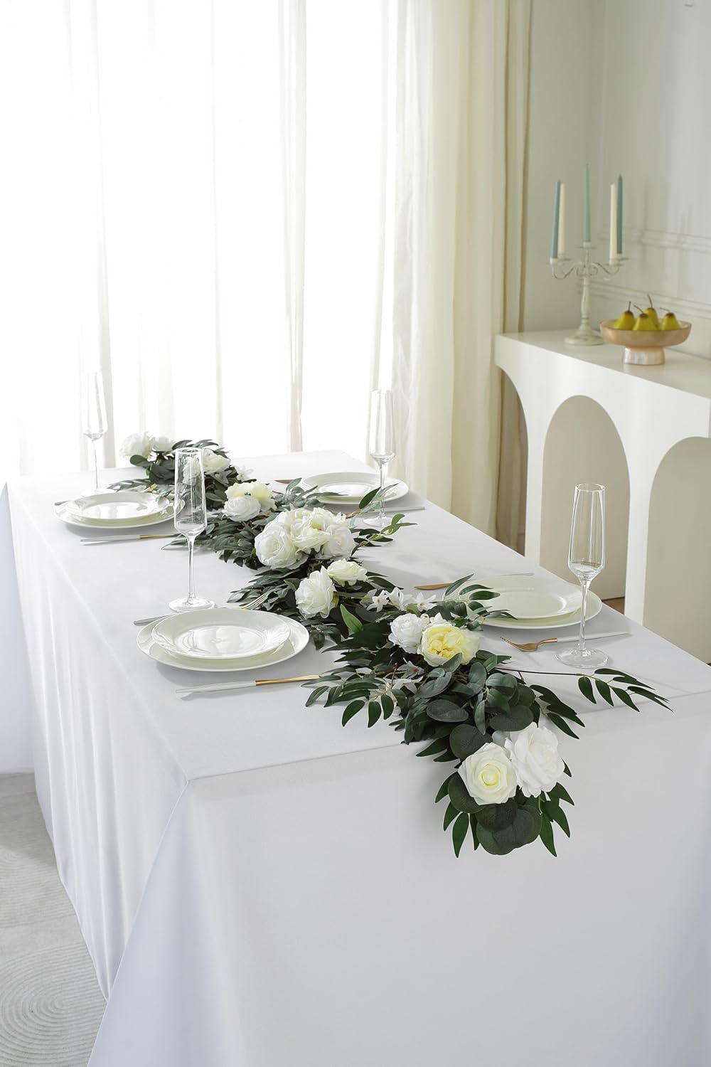 Craft And Party Rectangle Tablecloth, 90 x 132 Inch White Tablecloth, 8ft Rectangle Table Cloth, Polyester Fabric Washable Tablecloth for Home, Party, Wedding or Restaurant Use.