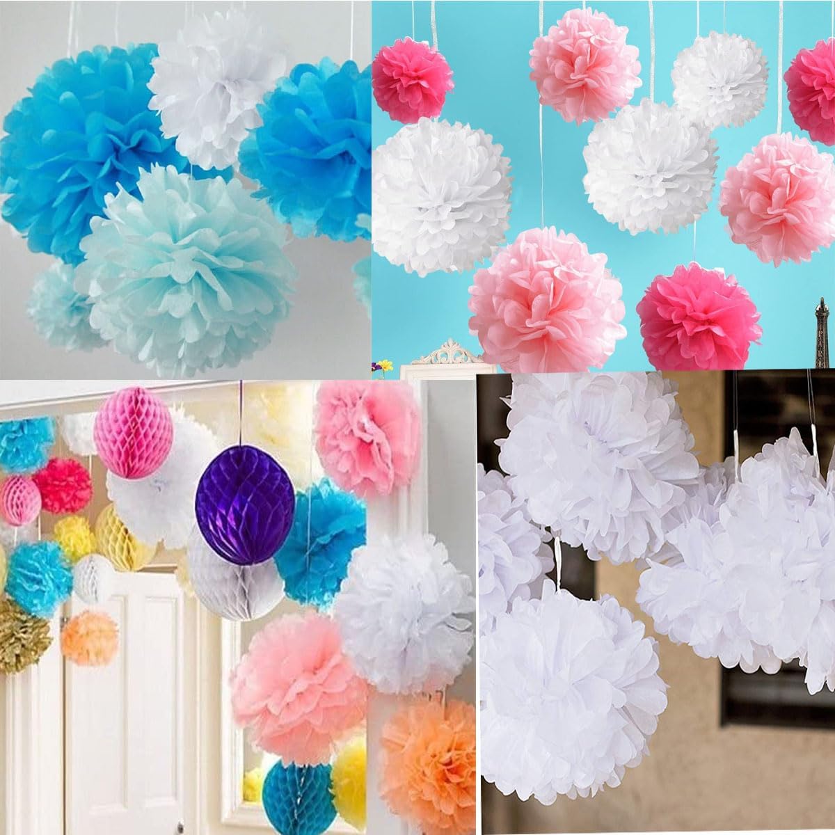 12pcs 10in 12in Red Paper Pom Poms Tissue Paper Flower Hanging Paper Flower Balls Wedding Party Flower Decorations DIY Art Craft Blooms for Birthday Baby Shower Nursery Decor