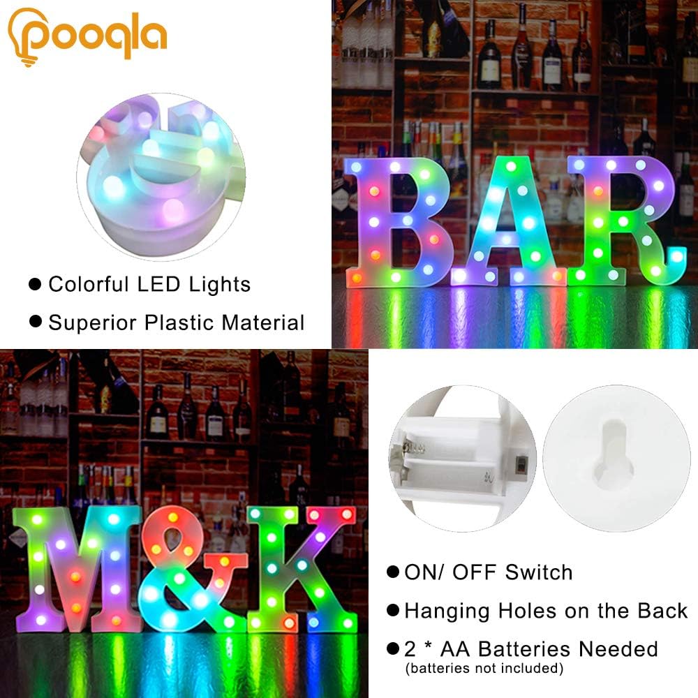 Pooqla Colorful LED Marquee Letter Lights with Remote – Light Up Marquee Signs – Party Bar Letters with Lights Decorations for The Home - Multicolor N