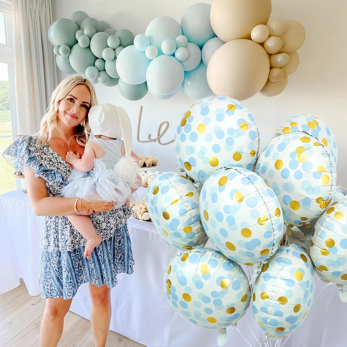 10 Pcs Blue Polka Dot Foil Balloons, 18" Foil Round Balloons with Blue Gold Dots, Helium-Friendly Circle Dot Balloons for Birthday Decor, Baby Showers, Gender Reveal, Holiday Festival Celebrations