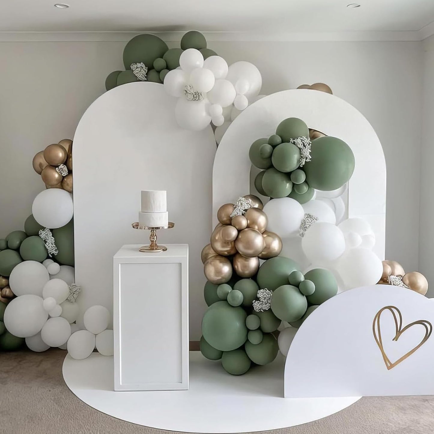 Sage Green Gold Balloons, 50Pcs 12 Inches Dusty Green White Metallic Gold Confetti Balloons for Engagement Anniversary Bridal Wedding Baby Shower Graduation Birthday Party Decorations