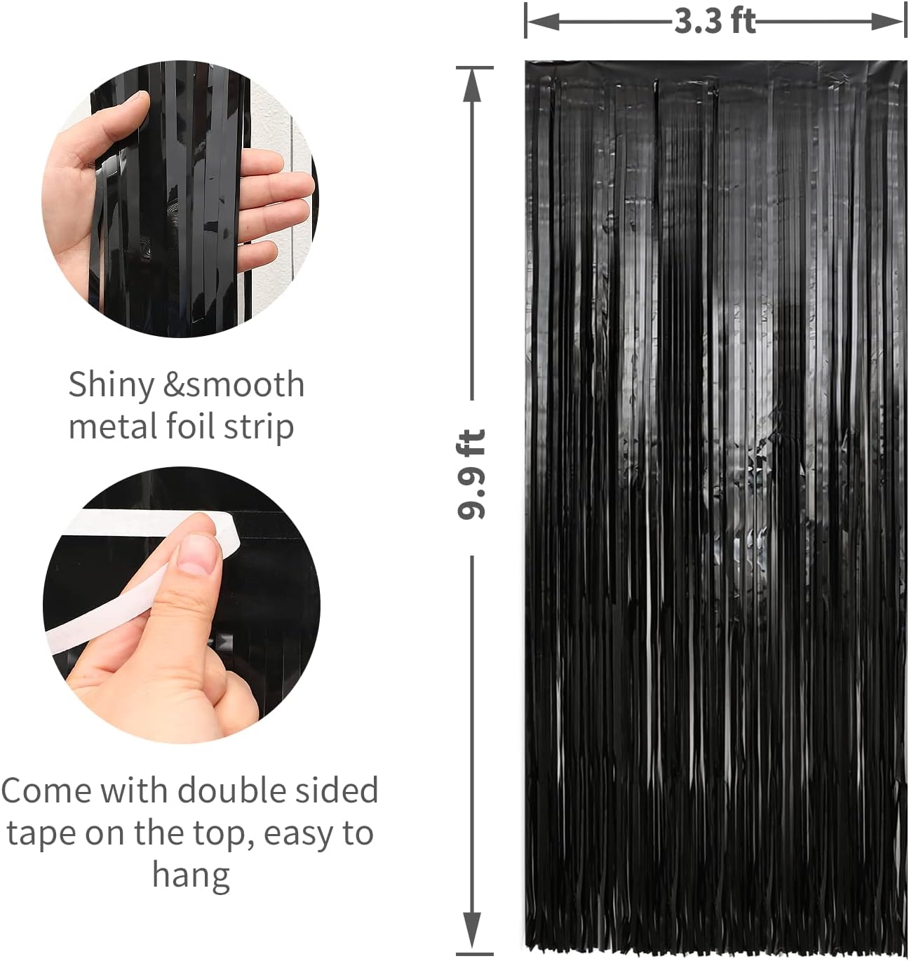 Crosize 3 Pack 3.3 x 9.9 ft Black Foil Fringe Backdrop Streamer Curtains, Birthday Party Decorations, Tinsel Curtain for Parties, Photo Booth Backdrops, Party Decor