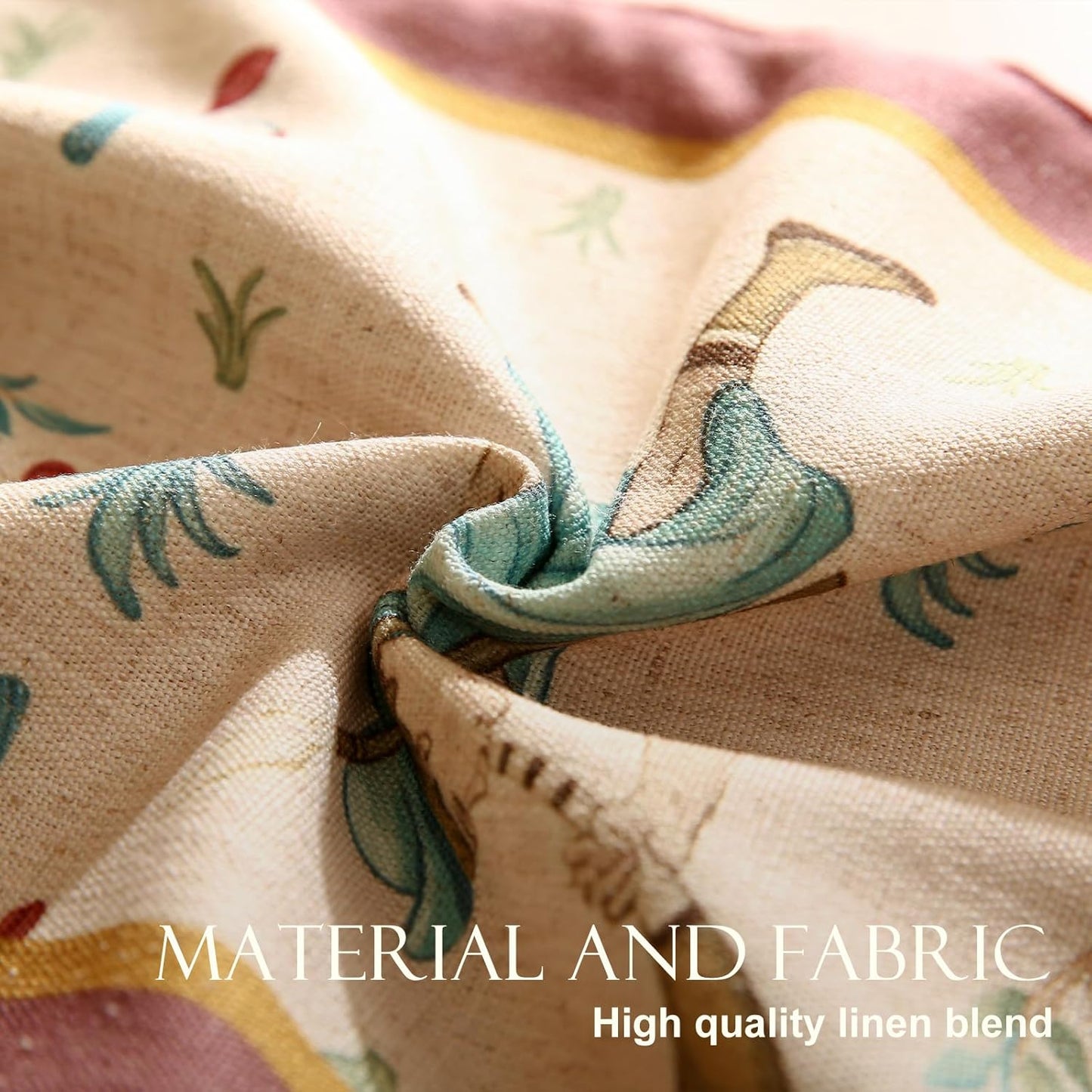 patdrea Designer Idyll Linen Table Runner, Vintage Beige Farmhouse with Ancient Spring Figure and Fruit Trees Pattern Table Mat, Decoration for Kitchen Dining Banquet Christmas ,12"*87"