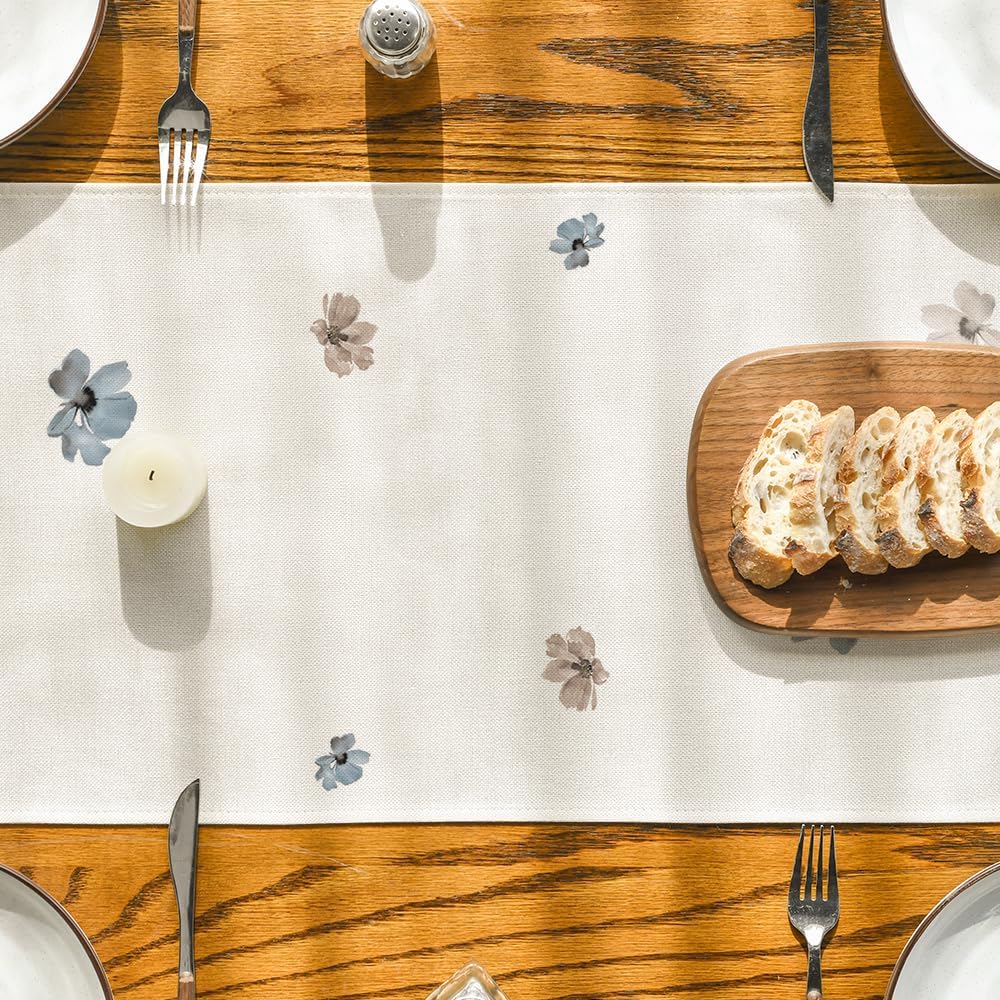 Artoid Mode Brown Poppy Floral Leaves Spring Table Runner, Seasonal Summer Kitchen Dining Table Decoration for Home Party Decor 13x48 Inch