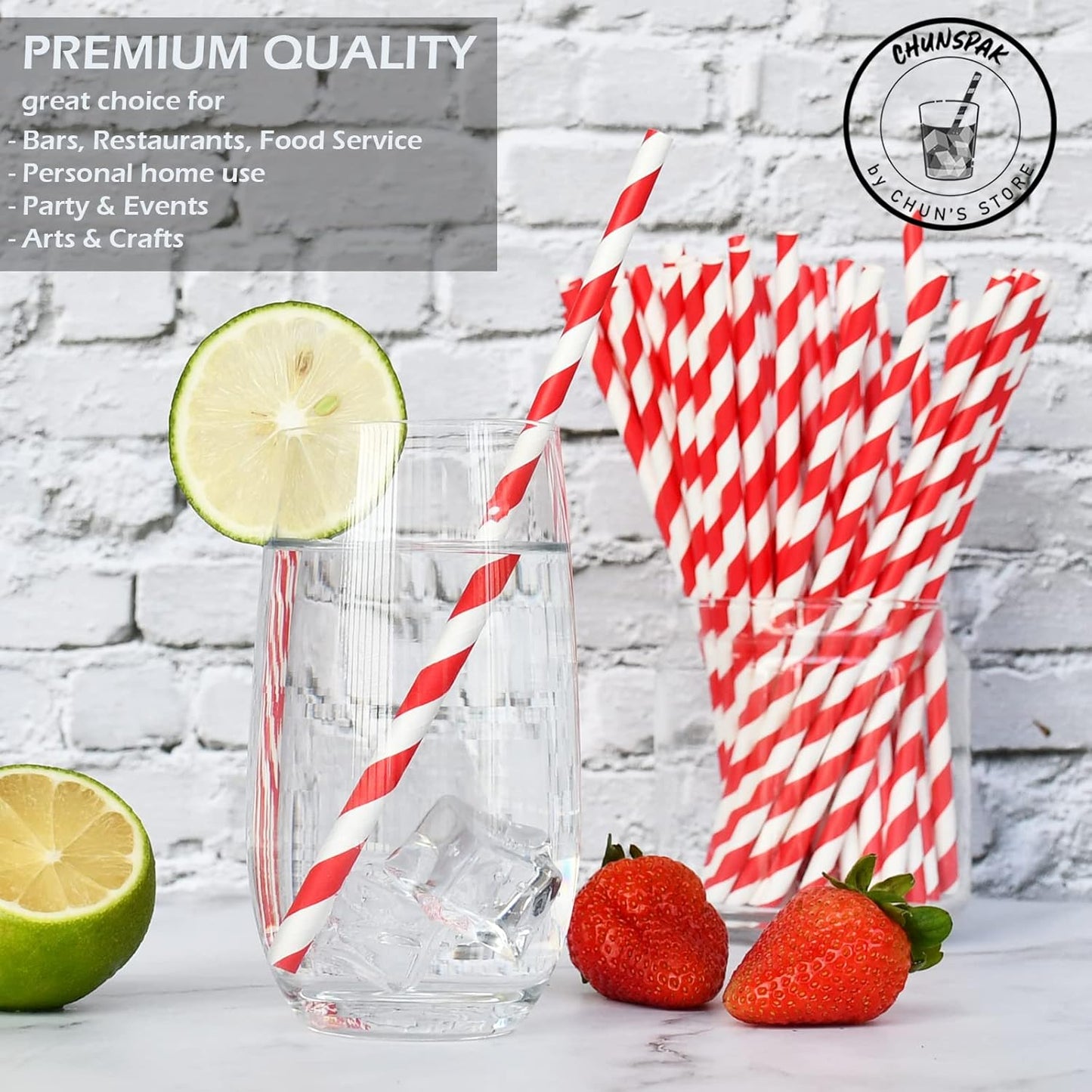 Disposable Paper Drinking Straws, Red Striped, 7.75" x0.24", 1000 Counts - Restaurant Pack