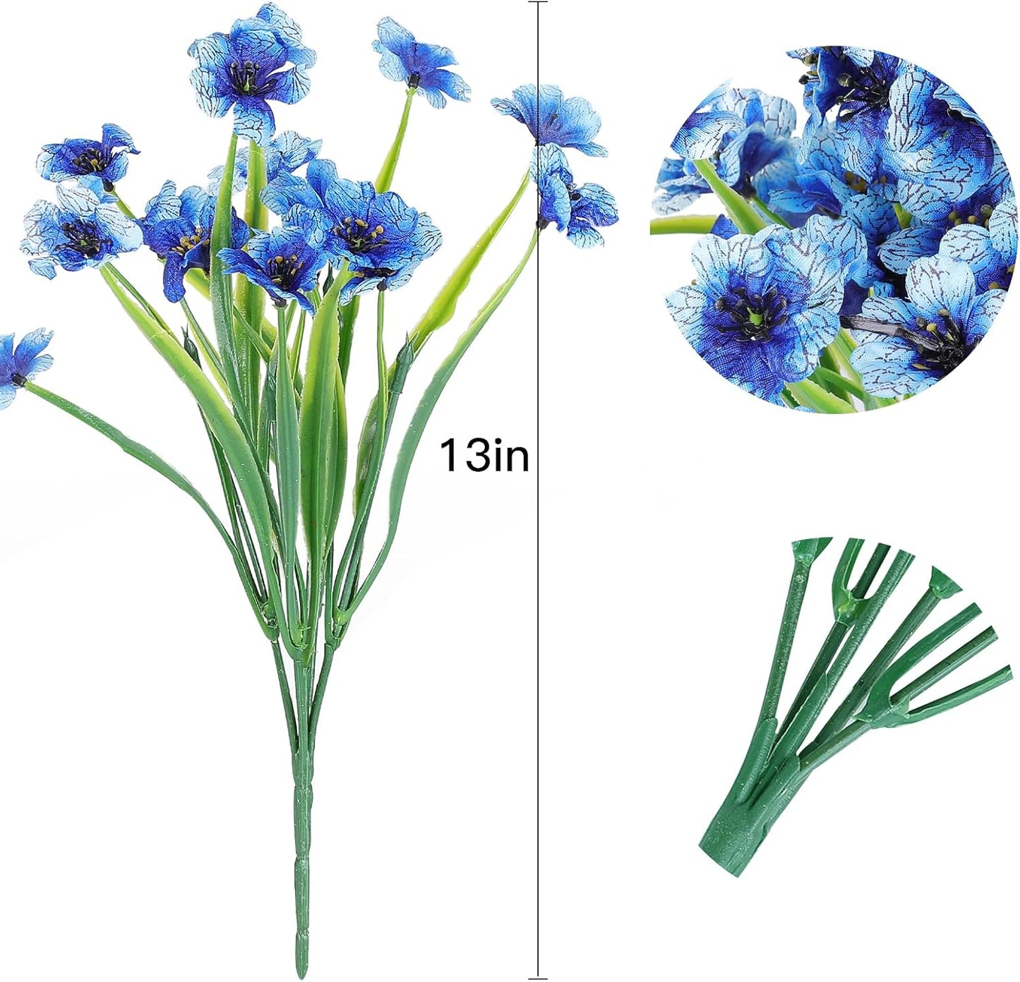 AmyHomie 20 Bundles Artificial Flowers for Outdoor UV Resistant Faux Flowers No Fade Fake Plastic Plants Garden Porch Window Box Decorating(Blue)