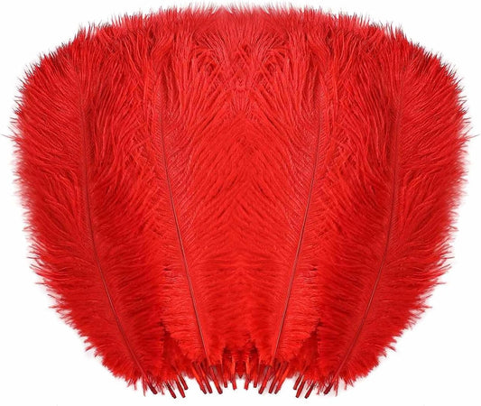 YAKRUNA 30PCS Red Ostrich Feathers Bulk 12-14 Inches for Centerpieces for Wedding Birthday Gatsby Party, Decorative Plumes for Vase & Table & Christmas Tree Decor (30-35cm, Red)