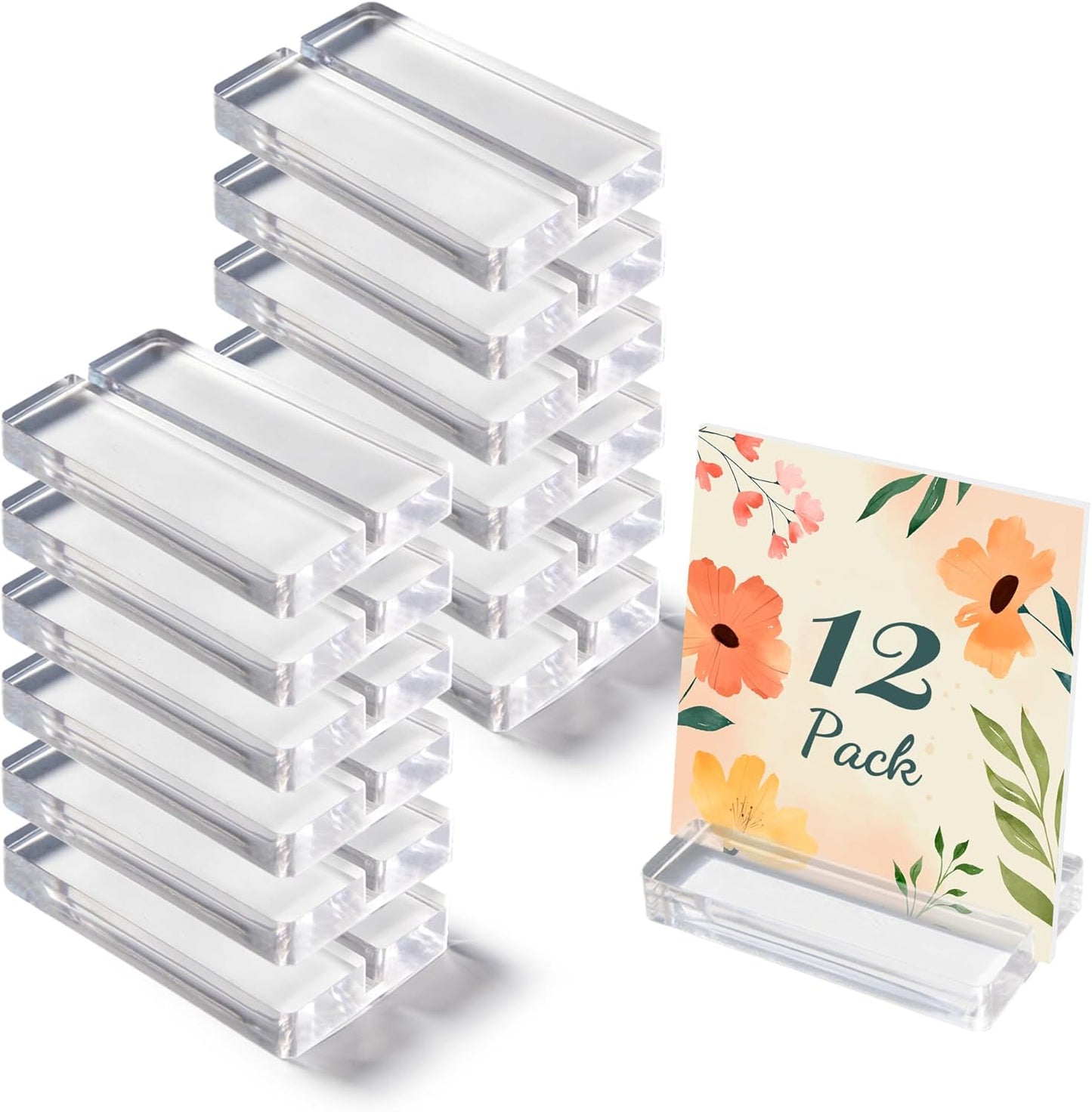 4" Clear Acrylic Sign Stand, 3mm Slots Wedding Table Number Holder, Angular Smooth Acrylic Place Card Holder, Suitable for Wedding, Exhibition, Party, Hotel (12 Pack)