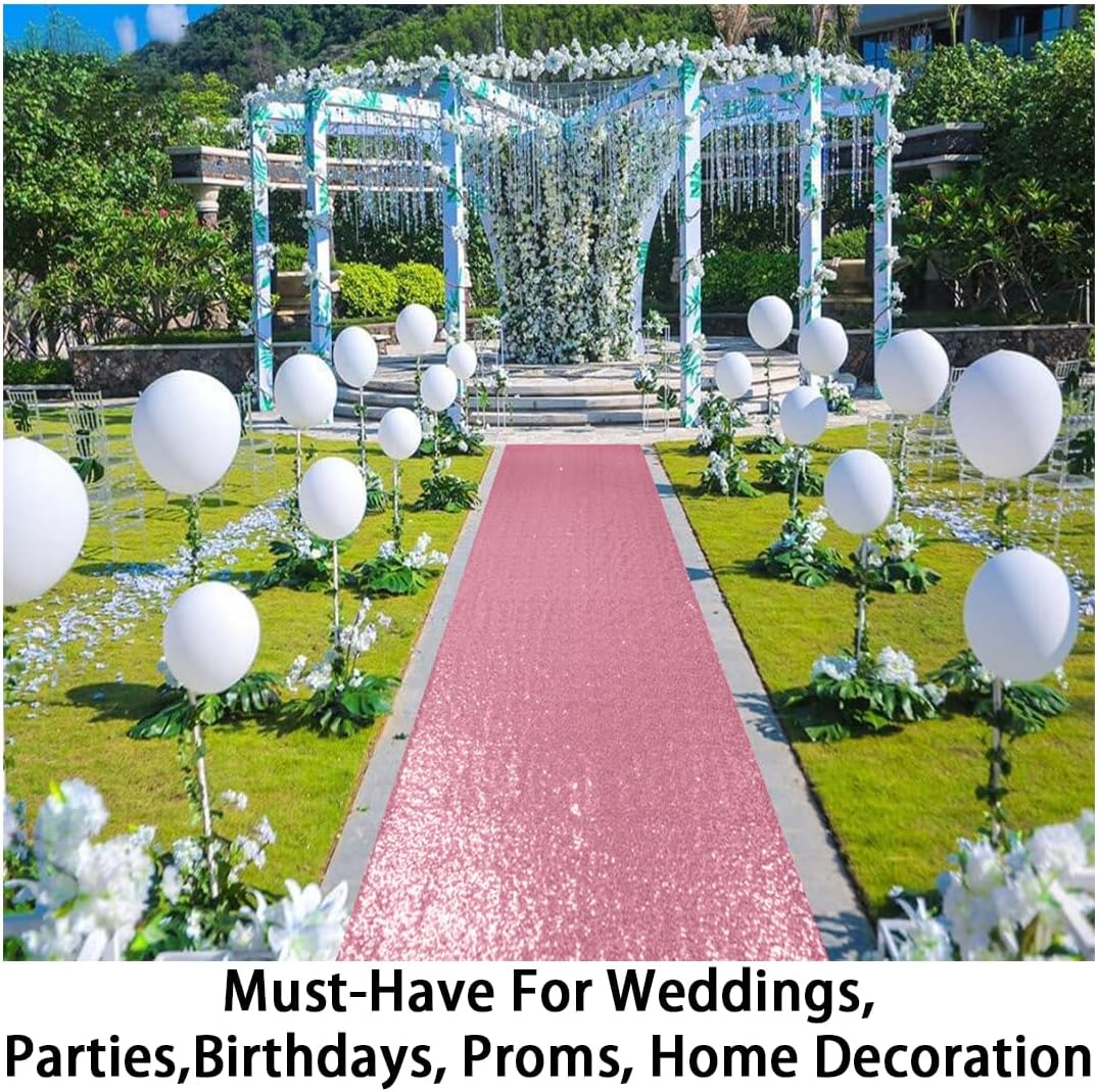 ShinyBeauty Sequin Aisle Runners 2Ft x 15Ft Pink Gold Carpet Runner for Party Glitter Runner for Wedding N116