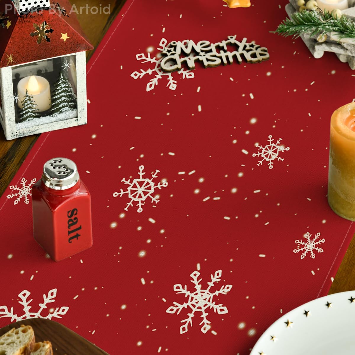 Artoid Mode Red Snowman Snowflake Let it Snow Winter Table Runner, Seasonal Christmas Kitchen Dining Table Decoration for Home Party Decor 13x72 Inch
