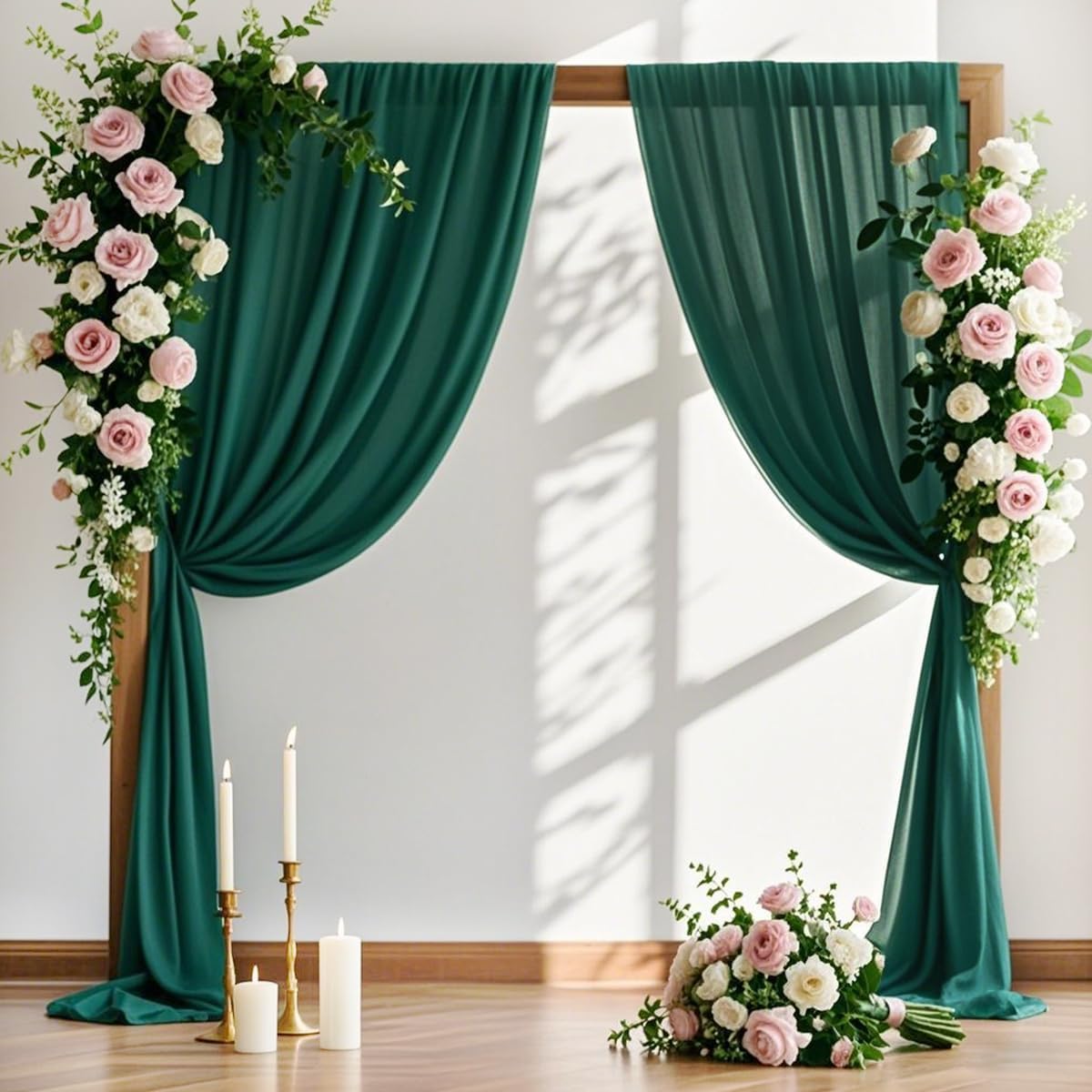 MLMW Christmas Wedding Arch Draping Fabric 2 Panels 29" x 20Ft Emerald Green Sheer Wedding Arch Backdrop Drapes Outdoor Curtain for Ceremony Party Background Ceiling Decor