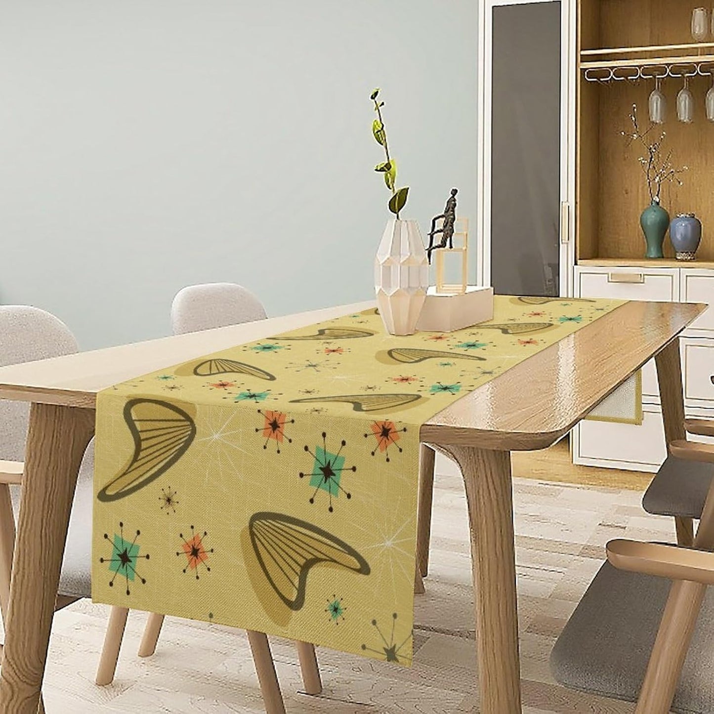 Mid Century Table Runner, Modern Atomic Pattern Absctract Geometric Retro 1950S 1960S Dinner Runner for Home Kitchen Dining Table Decoration, 13x90 Inch