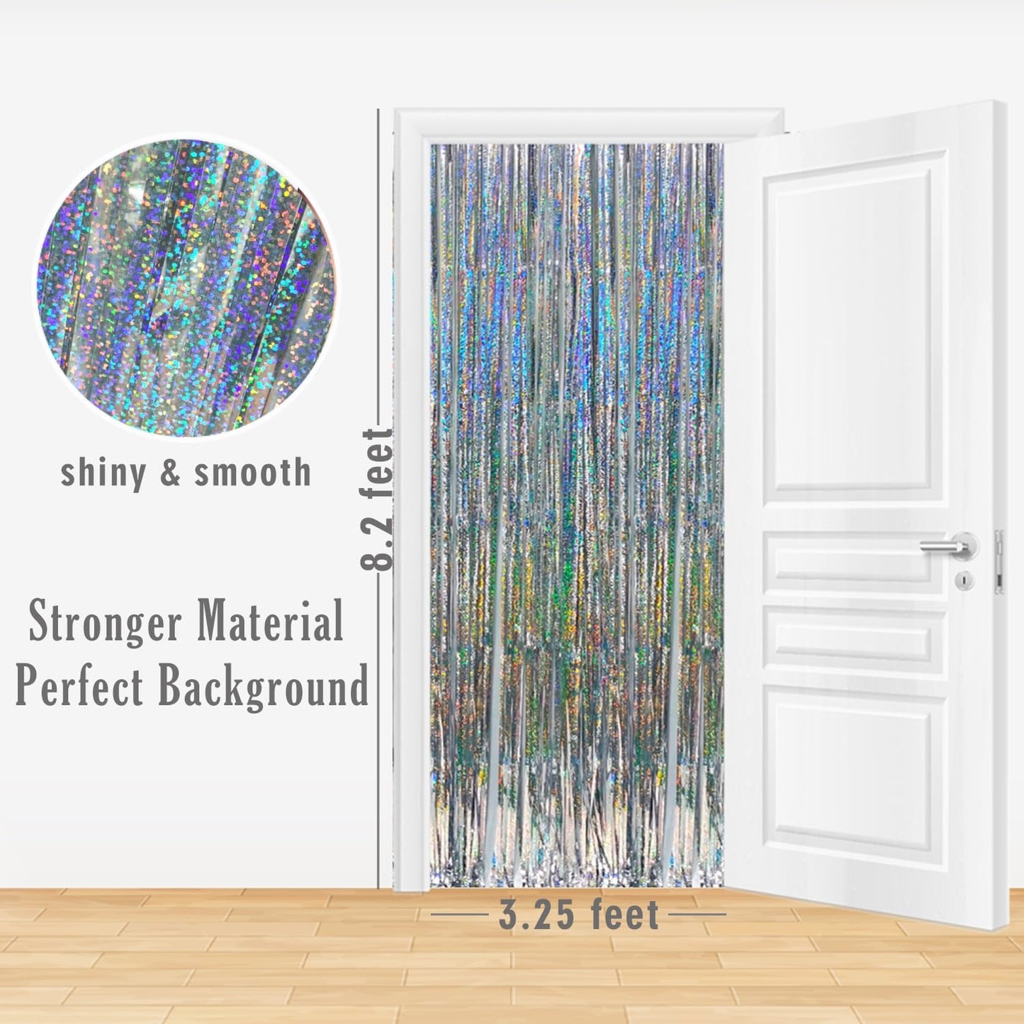 GOER 3.2 ft x 8.2 ft Metallic Tinsel Foil Fringe Curtains Party Photo Backdrop Party Streamers for Birthday,Graduation,New Year Eve Decorations Wedding Decor (5 Packs,Shiny Silver)