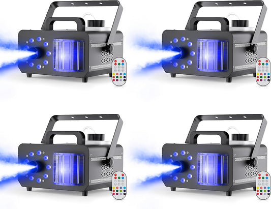 Fog Machine with RGBW LED Lights, 1200W Professional Smoke Machine, 1L Tank, 3000CFM Output, 14 Colors for DJ Party Stage Wedding Halloween 4PACK