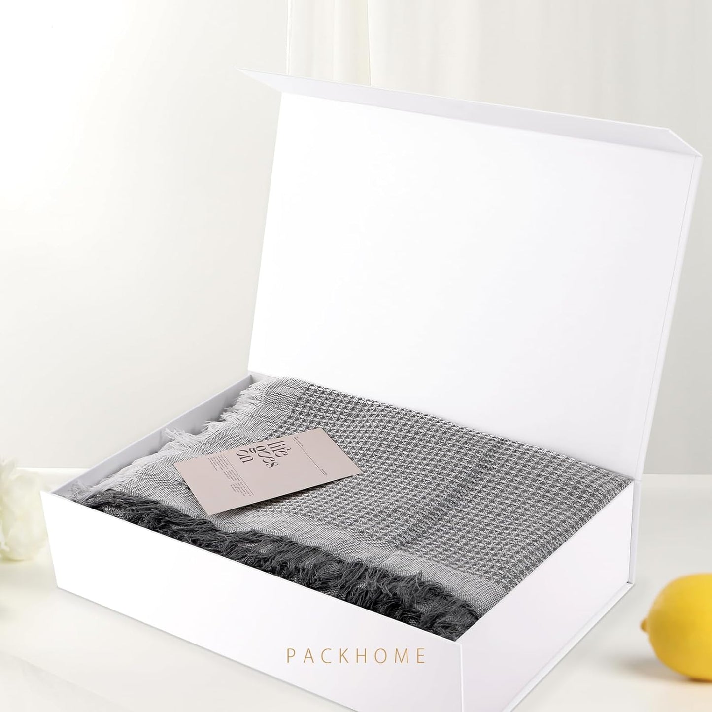 PACKHOME Extra Large Gift Box 17.5x11.3x4.3 Inches, Sturdy Shirt Box with Magnetic Lid for Clothes and Large Gifts (Glossy White)