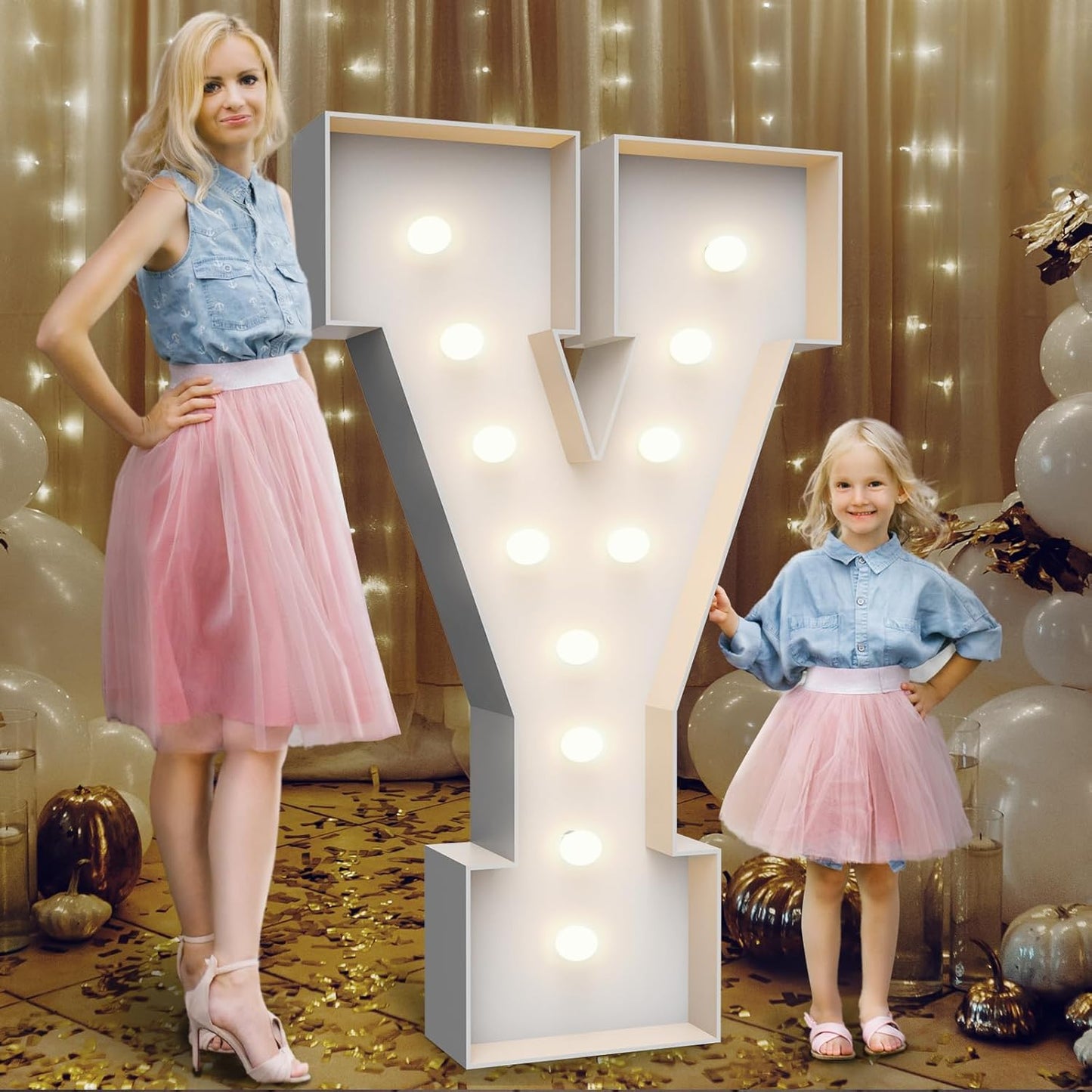 4FT Marquee Light Up Letters Y,Party Decoration Large Marquee Light Up Letters with Weighted Water Bag,Pre-cut Foam Board Set Can Be Used for Birthdays,Weddings,Baby Anniversaries