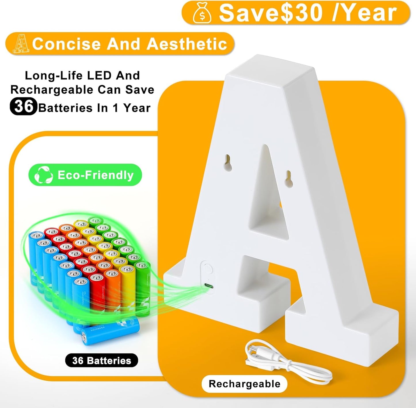 Foaky Rechargeable LED Letter Lights Sign Marquee Light Up Letters Sign for Night Light Wedding/Birthday Party Christmas Lamp Home Bar Decoration (T)