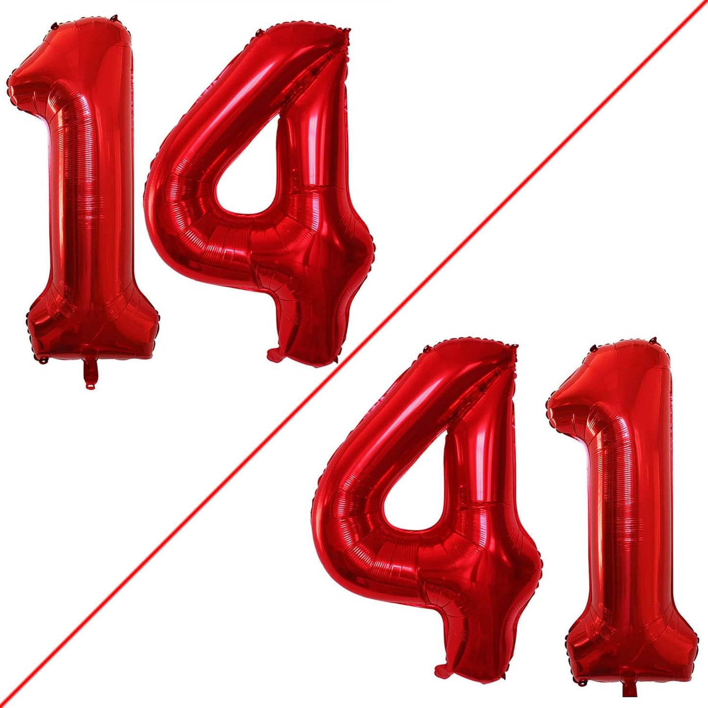 GOER Number 14 Balloons for 14th Birthday Sweet 14 Party Decorations,42 Inch Jumbo Foil Helium 41 Balloons for 41st Birthday Party Decoration (Red)