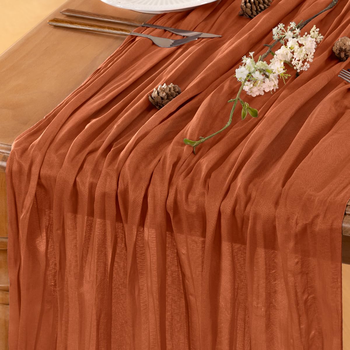 Terracotta Table Runner Cheesecloth Table Runner 10FT Farmhouse Table Runners 120 Inches Fall Table Decor Dining Room Centerpiece Wedding Boho Baby Shower Birthday