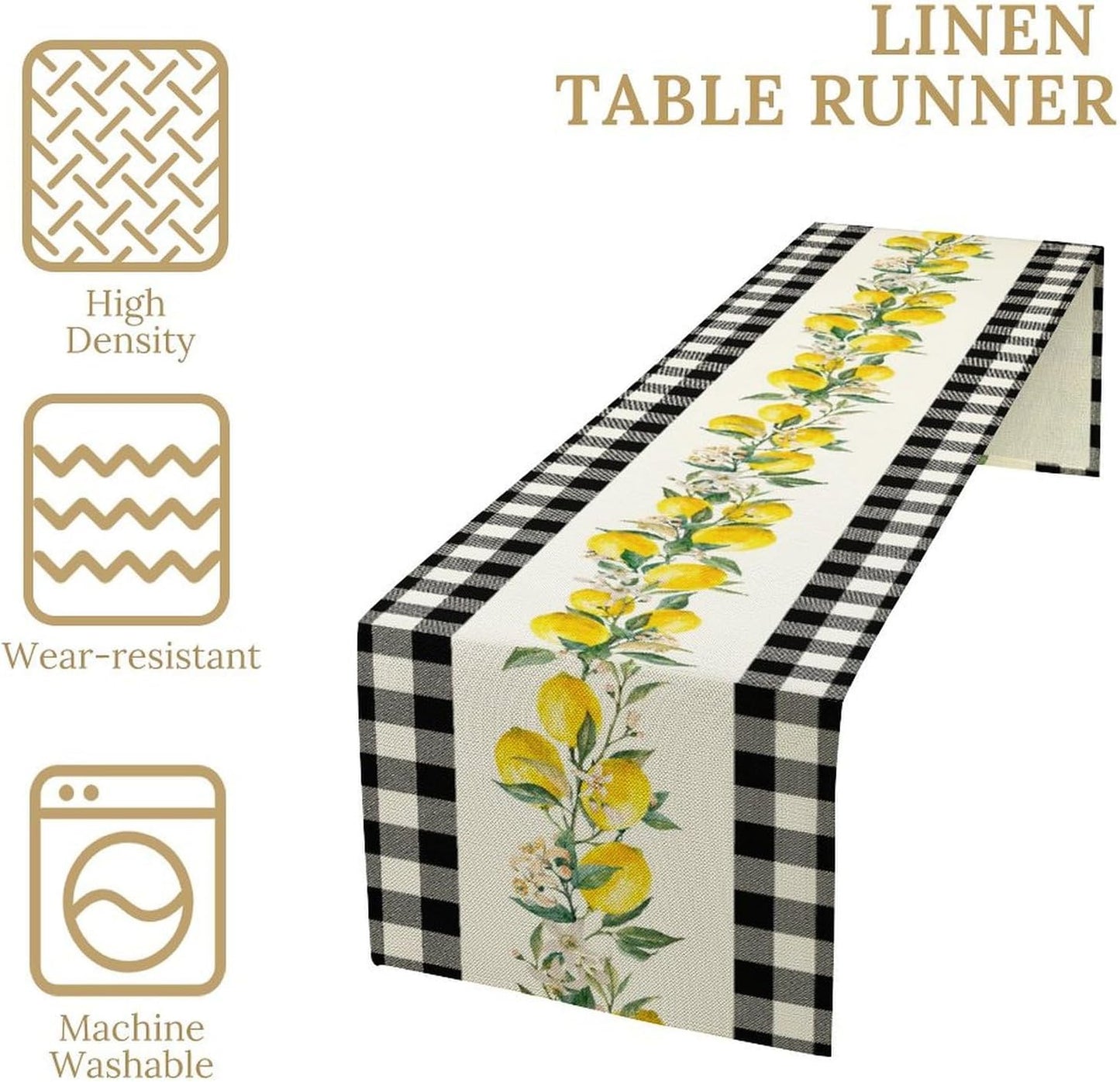 Lemon Table Runner,Black Buffalo Plaid Lemon Table Runner Farmhouse Style Spring Summer Home Kitchen Dinding Room Table Decoration 13x60 Inch