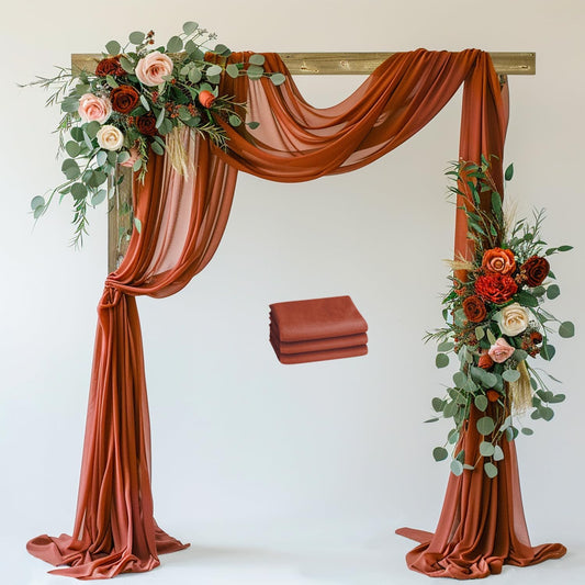 Wedding Arch Draping Fabric 3 Panels 28.7" x 20FT Terracotta Sheer Chiffon Backdrop Drapes for Wedding Ceremony Birthday Party Bridal Shower Outdoor Decoration