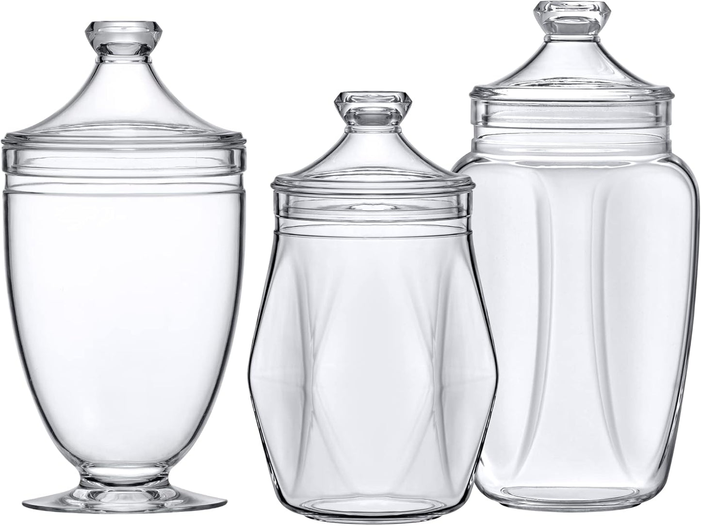 Amazing Abby - Enchant - Plastic Apothecary Jars (3-Piece Set, 46/45/59 oz), Acrylic Jars with Lids, Bathroom Canisters, Candy Buffet, Wedding Display, BPA-Free and Shatter-Proof (NOT Glass)
