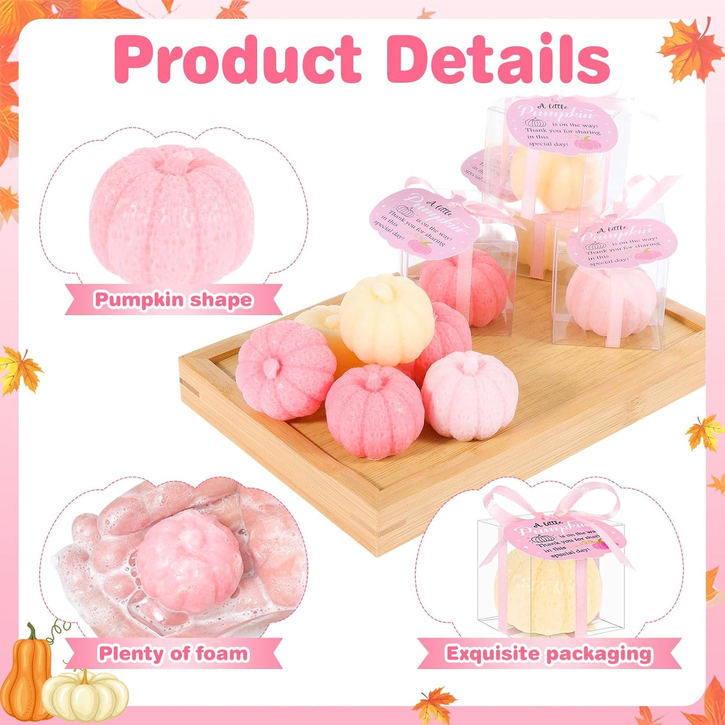 30 Set Pumpkin Soap Baby Shower Favors, Pink Mini Pumpkin Soap Baby Shower Decoration with Thank You Cards and Boxes Guest Gifts for Fall Thanksgiving Gender Reveal Wedding Autumn Party Supplies, Pink