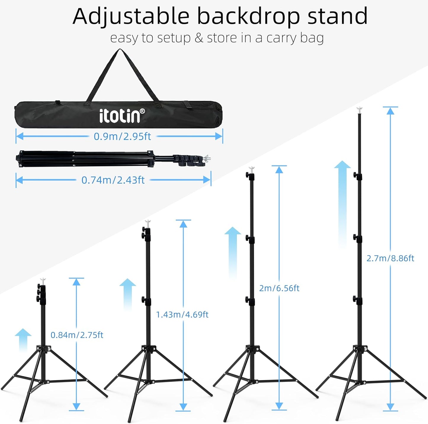 Photo Backdrop Stand 9ft x 10ft Photograhy Adjustable Background Stands Support Kit with Carry Bag for Photo Studio, Photoshoot, Parties, Photographic Equipments
