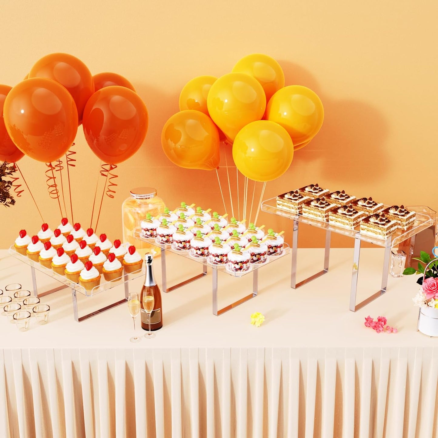 3 Pieces Cupcake Stand Holder, Clear Acrylic Dessert Table Display Set with Iron Support Legs for Birthday Candy Bar Décor Weddings, Parties Events