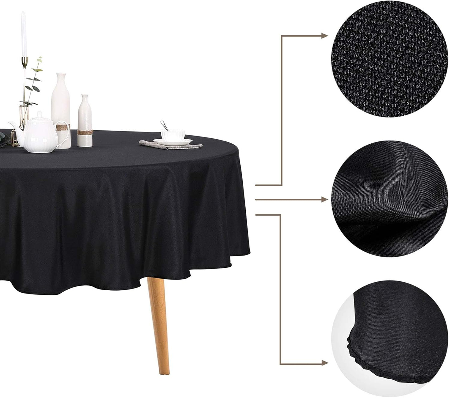 Ascoza 2pack 90 Inch Black Round Tablecloth in Polyester Fabric for Wedding/Banquet/Restaurant/Parties