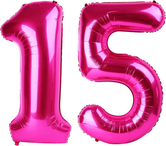 Hot Pink Number 15 Balloon 40 inch, Number 15 Birthday Balloon for Boy Girl, Hot Pink Foil 15 for 15 Birthday Party, Anniversary Celebration Number Balloons Decorations