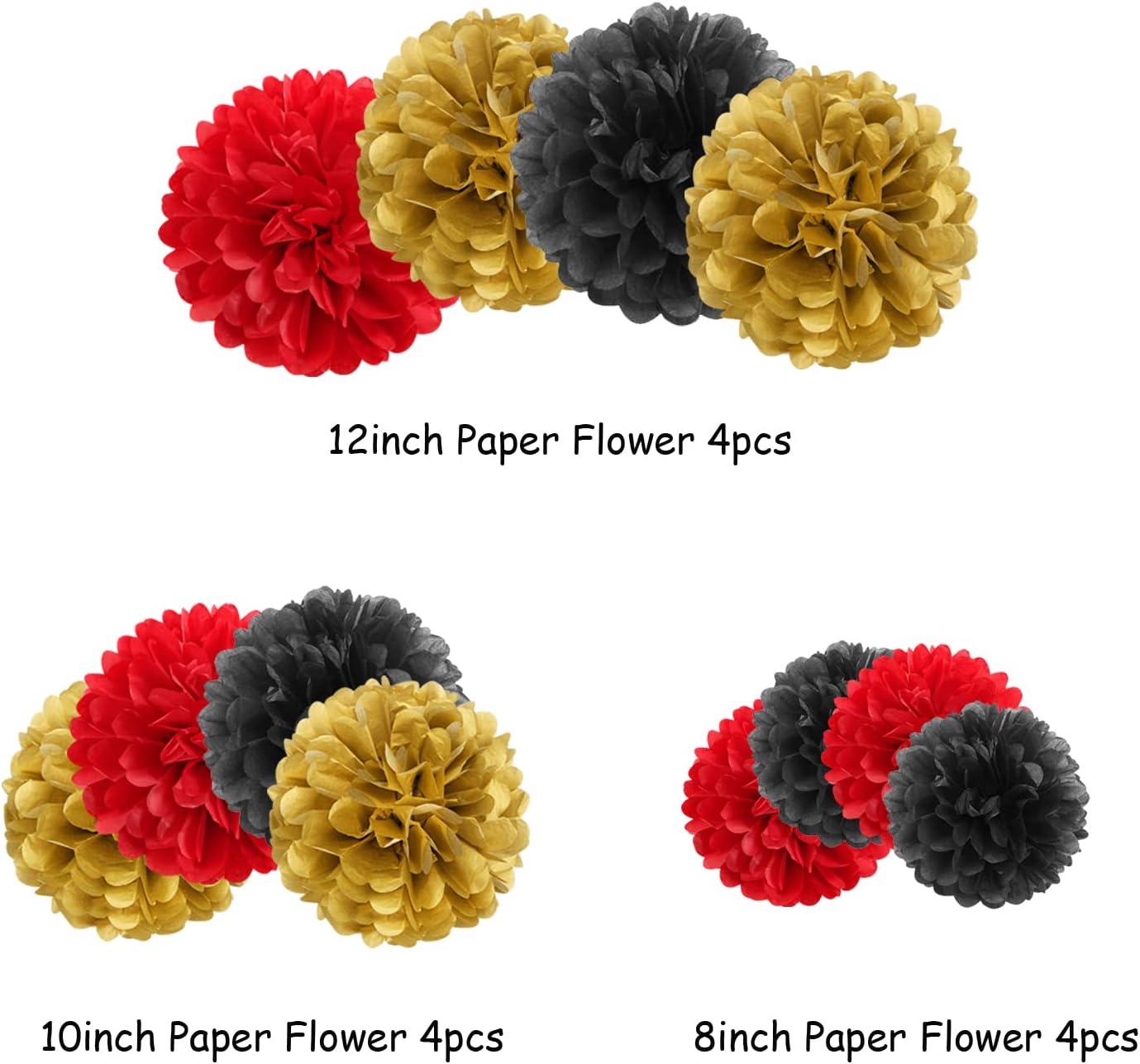 Red-Black Gold Party-Decorations Tissue Pom-Poms - 12pcs Game Night Casino-Theme Graduation Paper Flowers Garland,Birthday Wedding Baby Bridal Shower Decor Panduola