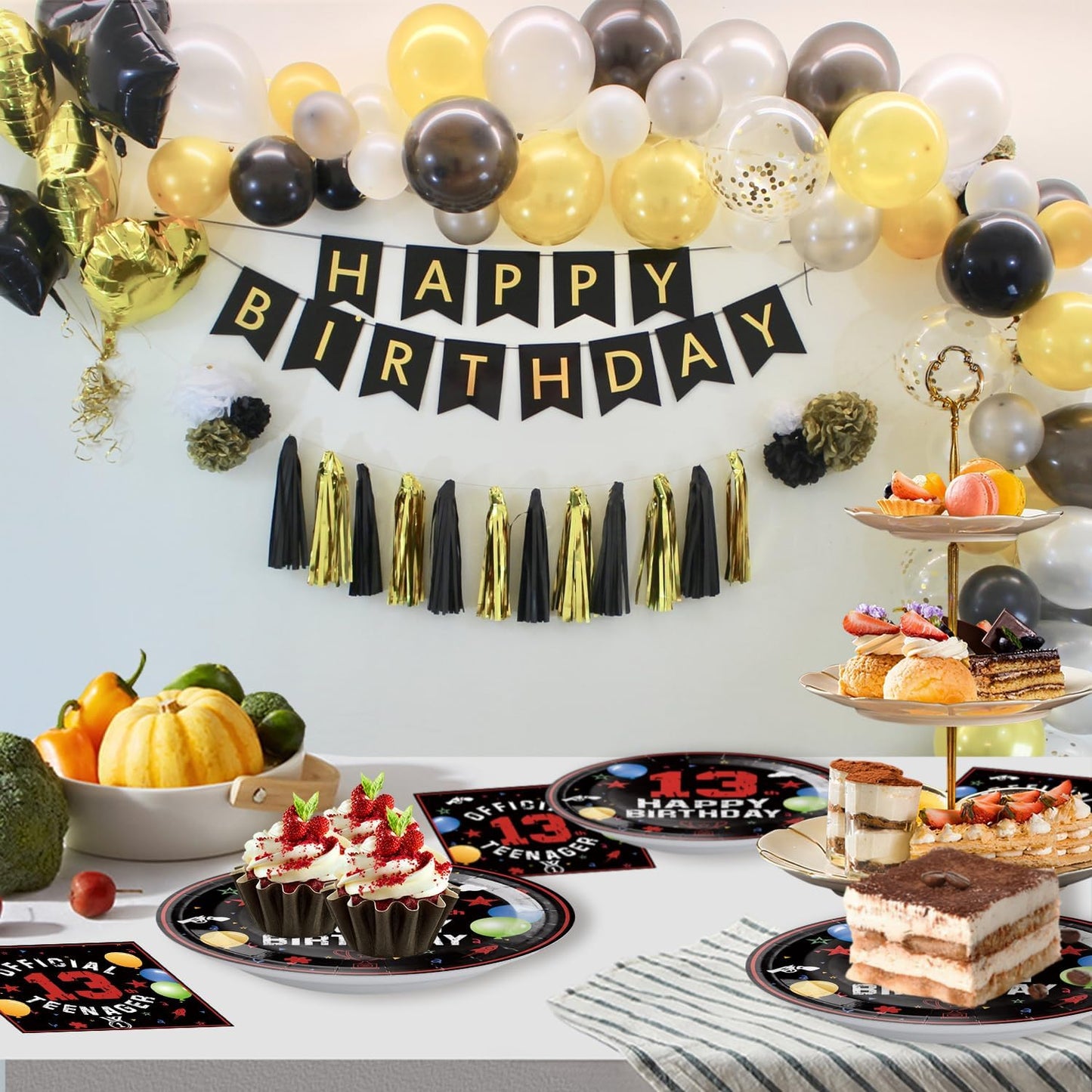 40Pcs 13th Birthday Decorations Officially a Teenager Party Decorations for Boys 13th Birthday Plates and Napkins, Suitable for 20 Guests