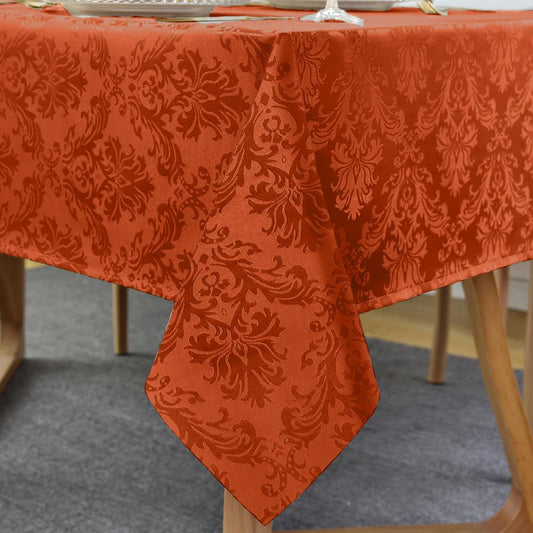 SASTYBALE Jacquard Tablecloth for Square Tables, Heavy Weight Damask Table Cloth Square, Autumn Polyester Table Cover for Kitchen Parties Thanksgiving Farmhouse, Rust 52×52 Inch