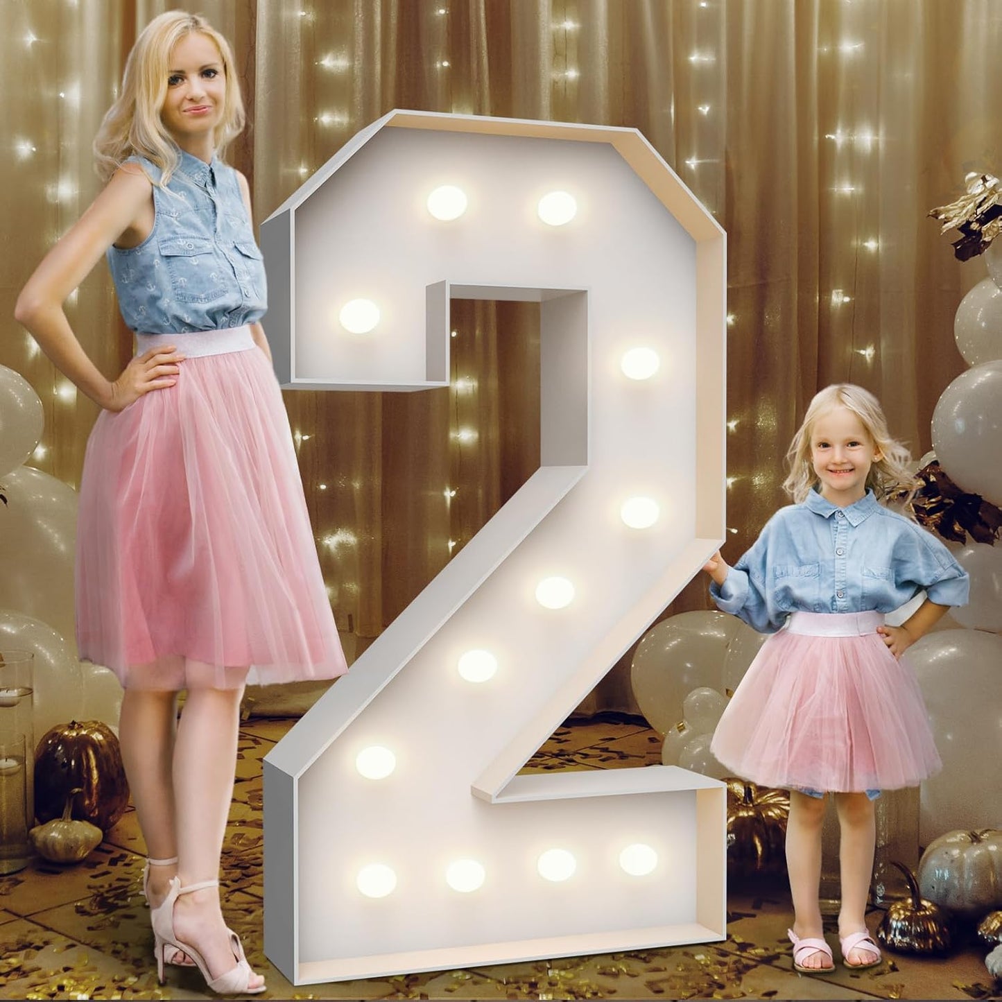 4FT Marquee Light Up Numbers 2,Party Decoration Large Marquee Light Up Letters with Weighted Water Bag,Pre-cut Foam Board Set Can Be Used for Birthdays,Weddings,Baby Anniversaries