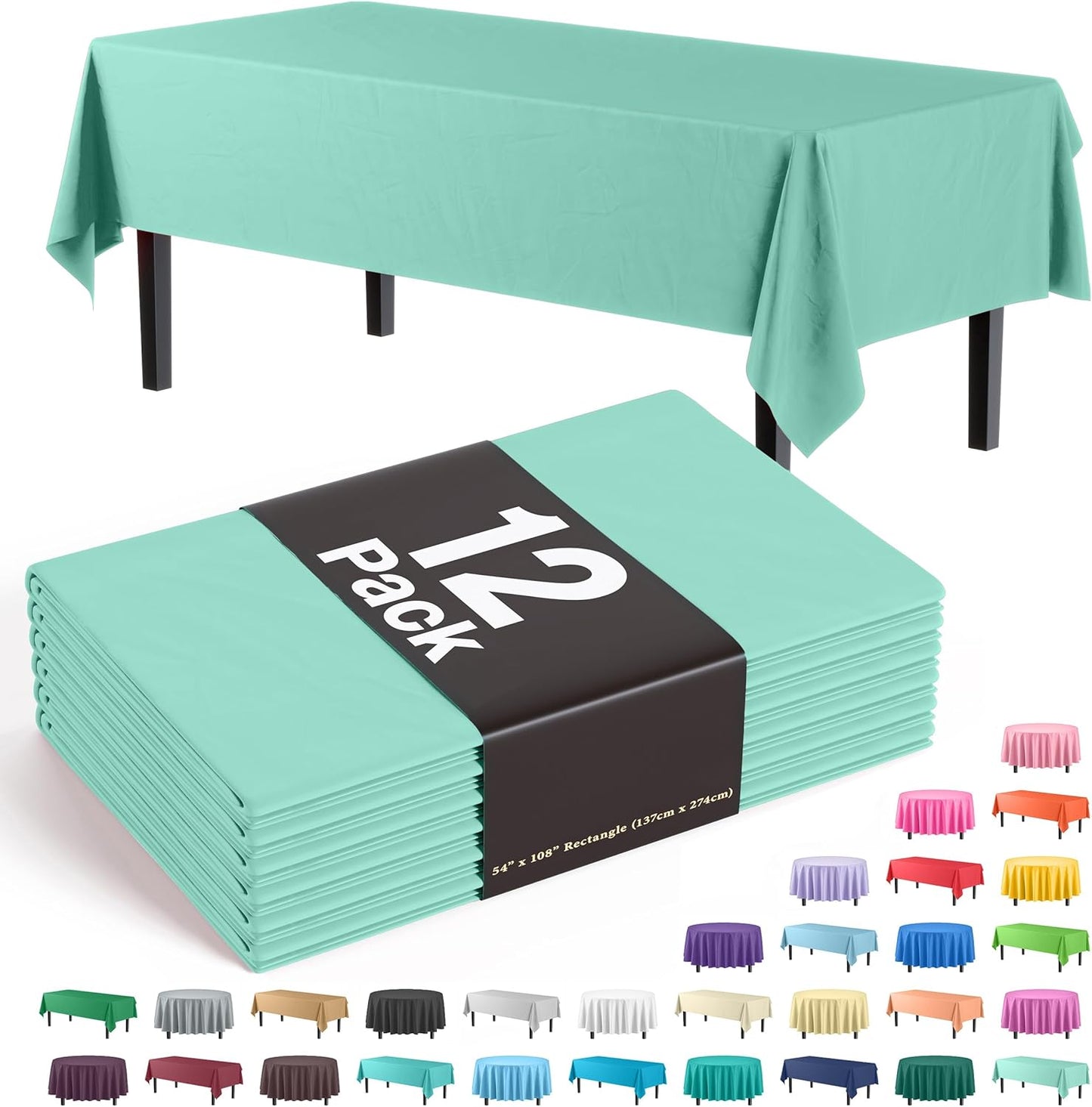 Exquisite 12-Pack Premium Plastic Tablecloth 54in. x 108in. Rectangle Table Cover - Lig...
