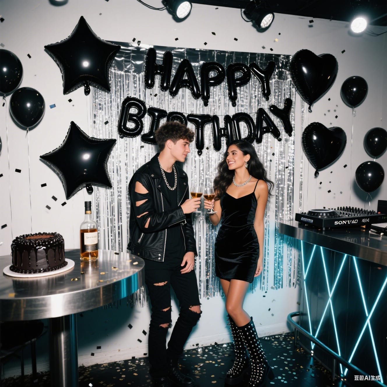 29 Pcs Black Silver Birthday Party Decorations - Happy Birthday Balloons Banner, Heart & Star Foil Balloons, Confetti & Latex Balloons, Foil Fringe Curtains Party Supplies for Men