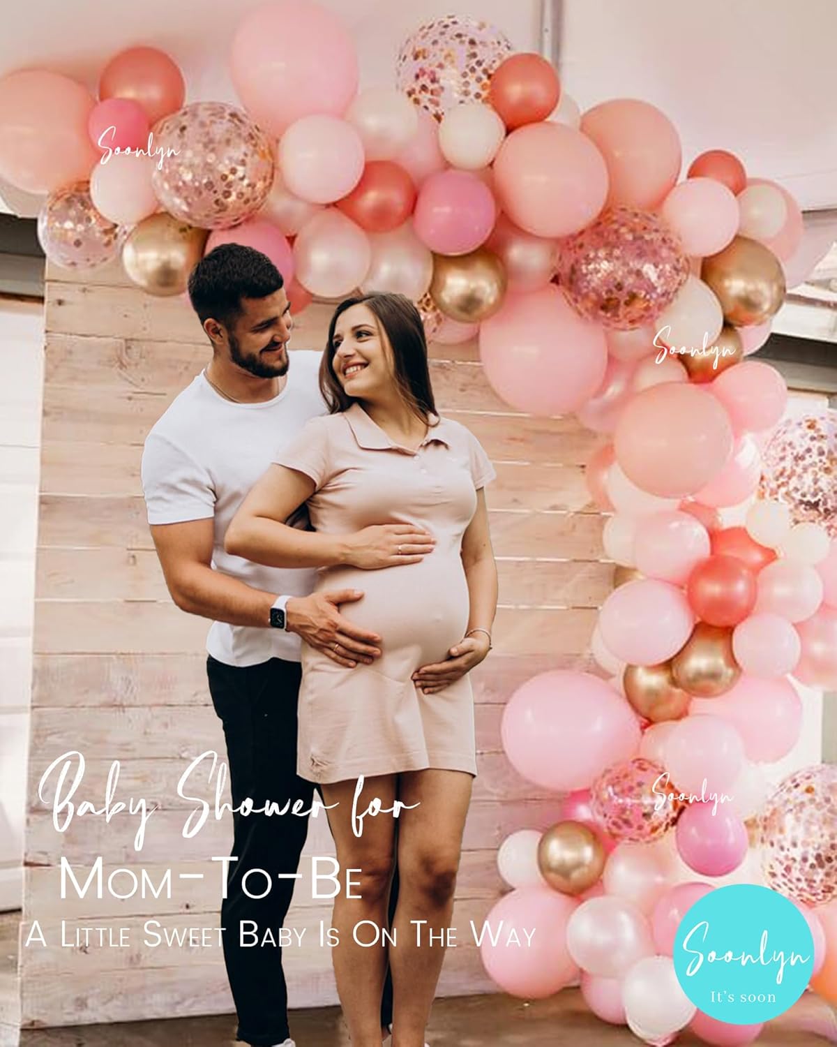 Soonlyn Rose Gold Balloons - 140 Pack, 12 Inch Gold & Pink, Pink Confetti, Arch Kit for Bridal & Baby Showers